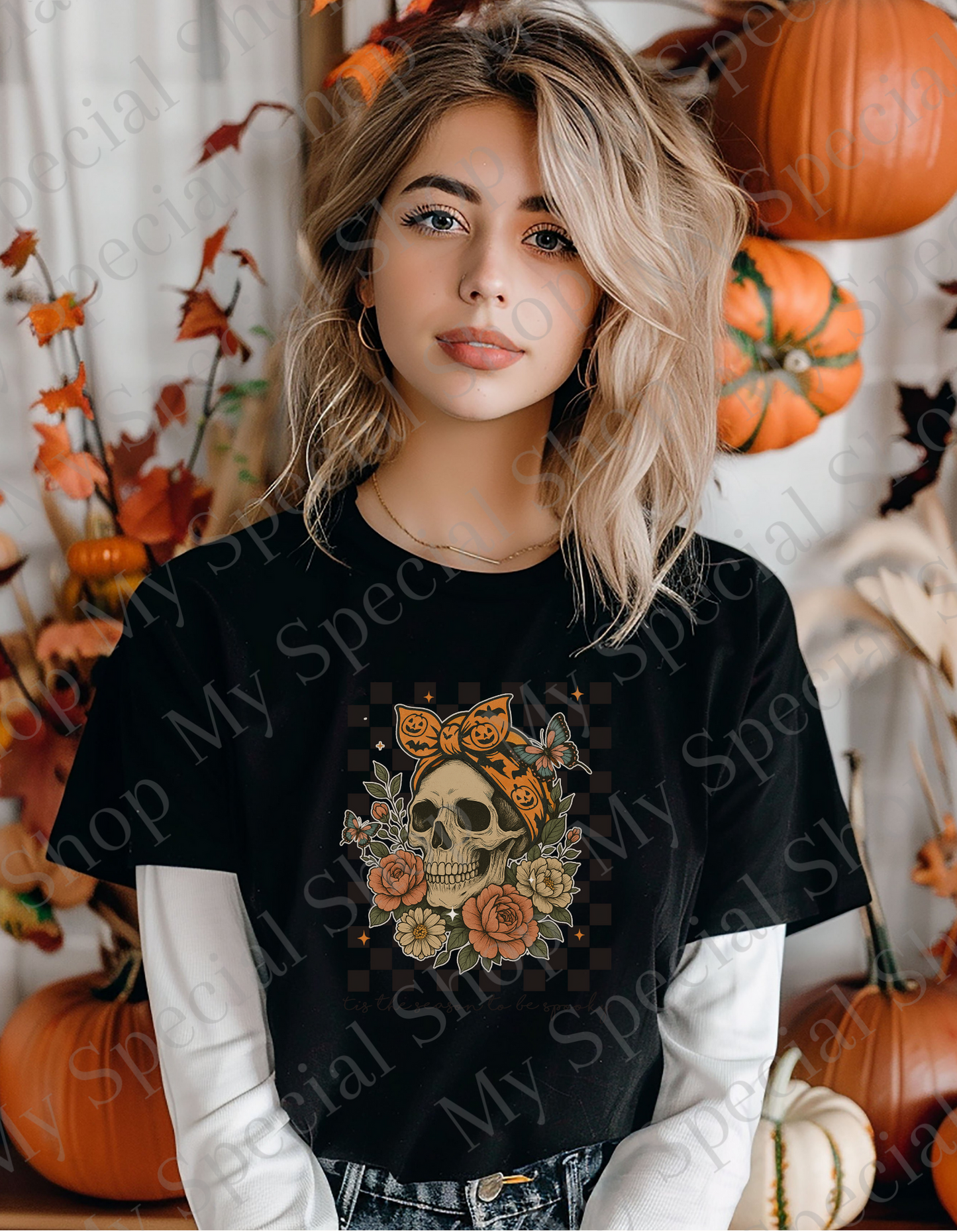 Tis the Season to Be Spooky Shirt | Retro Skull Floral Tee | Pumpkin | Bella + Canvas | Unisex My Special Shop