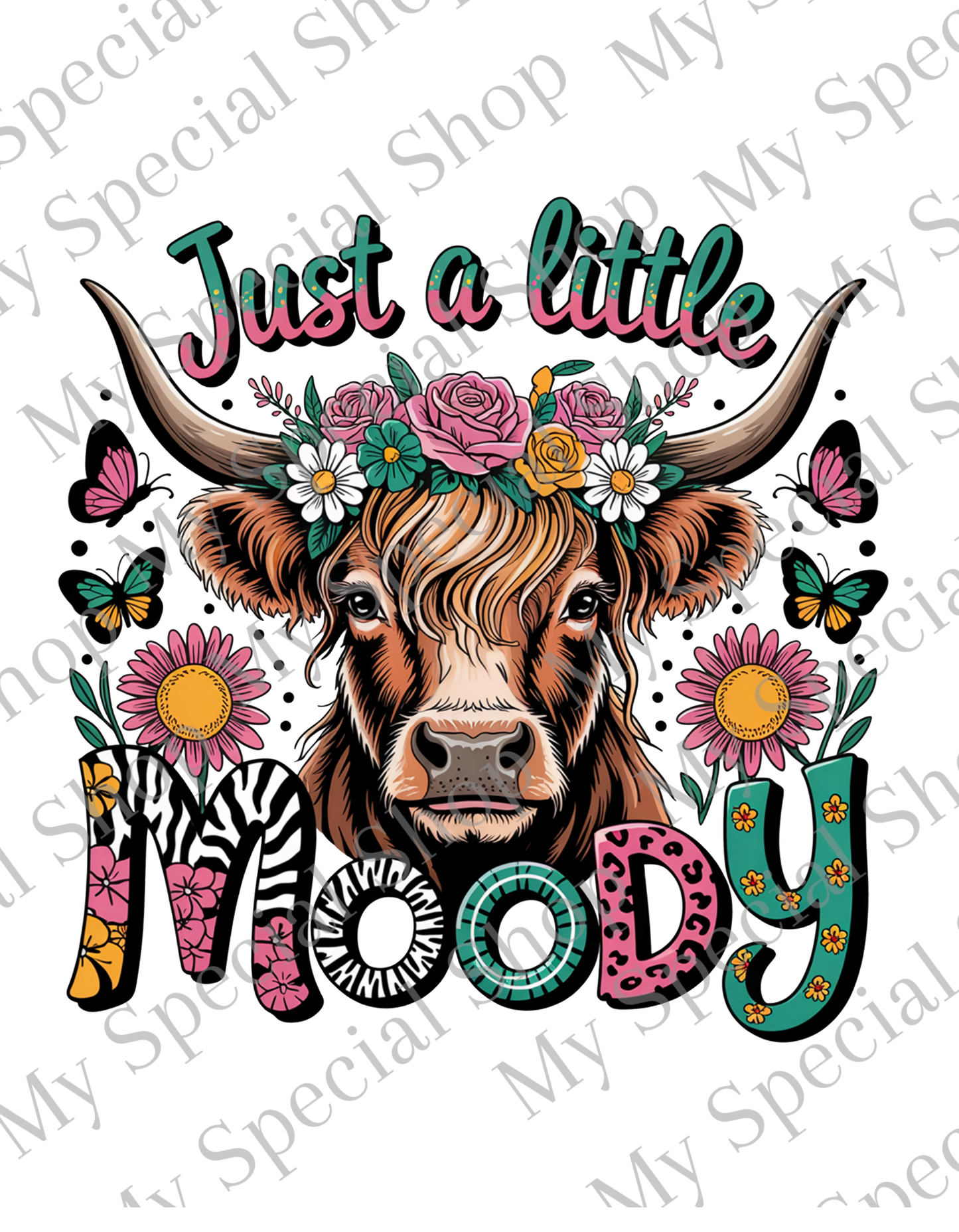 Just a Little Moody T-Shirt โ Floral Cow Design | Western | Cow | Bella Canva My Special Shop