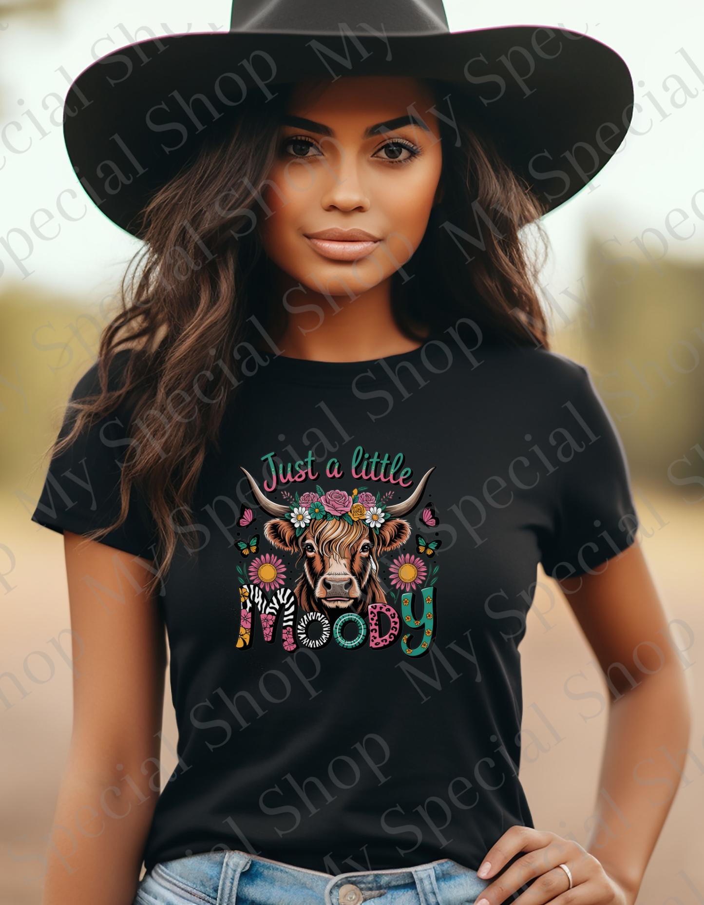 Just a Little Moody T-Shirt โ Floral Cow Design | Western | Cow | Bella Canva My Special Shop