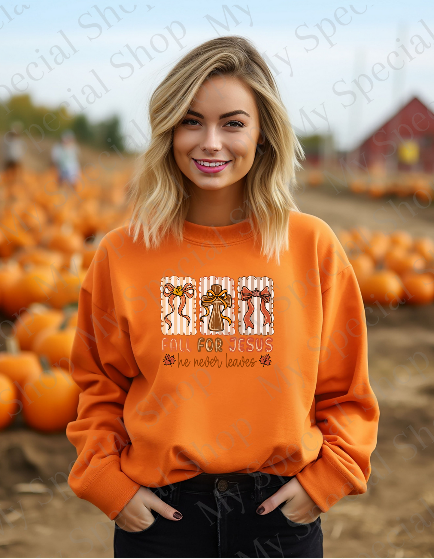 Fall for Jesus He Never Leaves Sweatshirt – Cozy Christian Fall Crewneck – Faith & Pumpkin Season Pullover | Graphic Tee | Soft style | Unisex My Special Shop