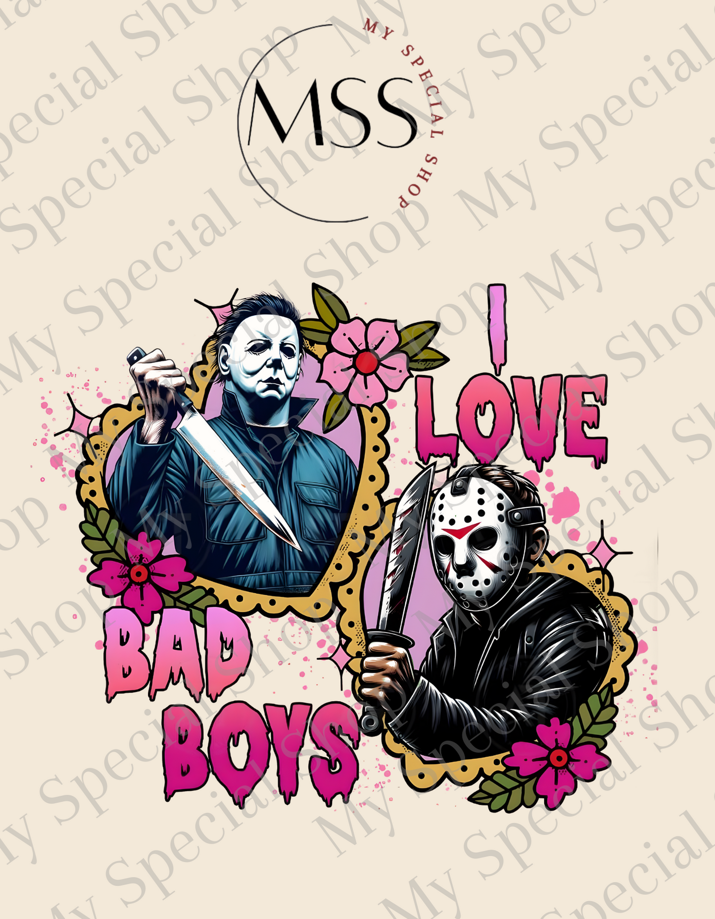 I Love Bad Boys – Slasher Halloween DTF Shirt | Halloween | Spooky | Iconic | Graphic Tee | | Bella Canvas | Soft style | Unisex (Copy) My Special Shop