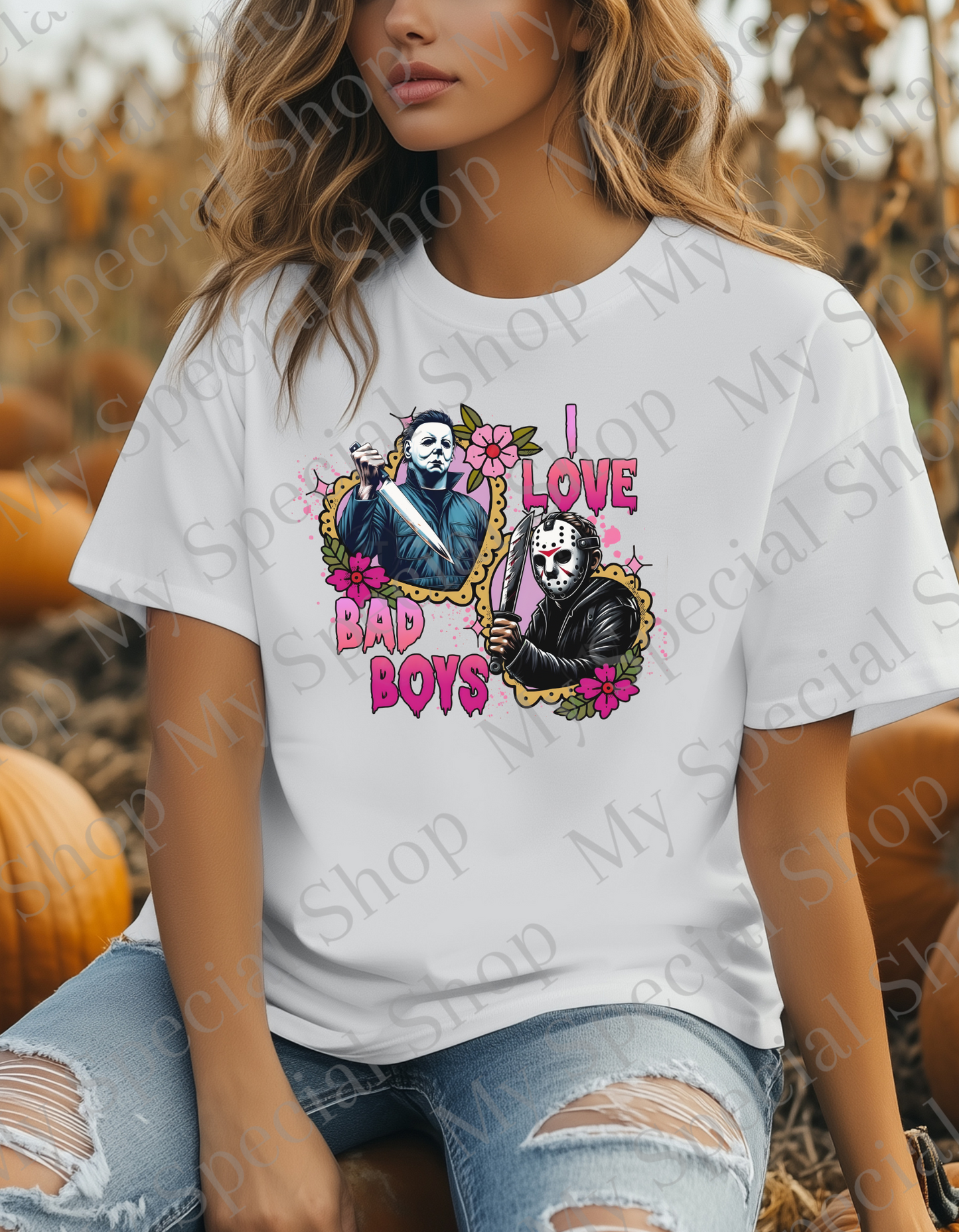 I Love Bad Boys – Slasher Halloween DTF Shirt | Halloween | Spooky | Iconic | Graphic Tee | | Bella Canvas | Soft style | Unisex (Copy) My Special Shop