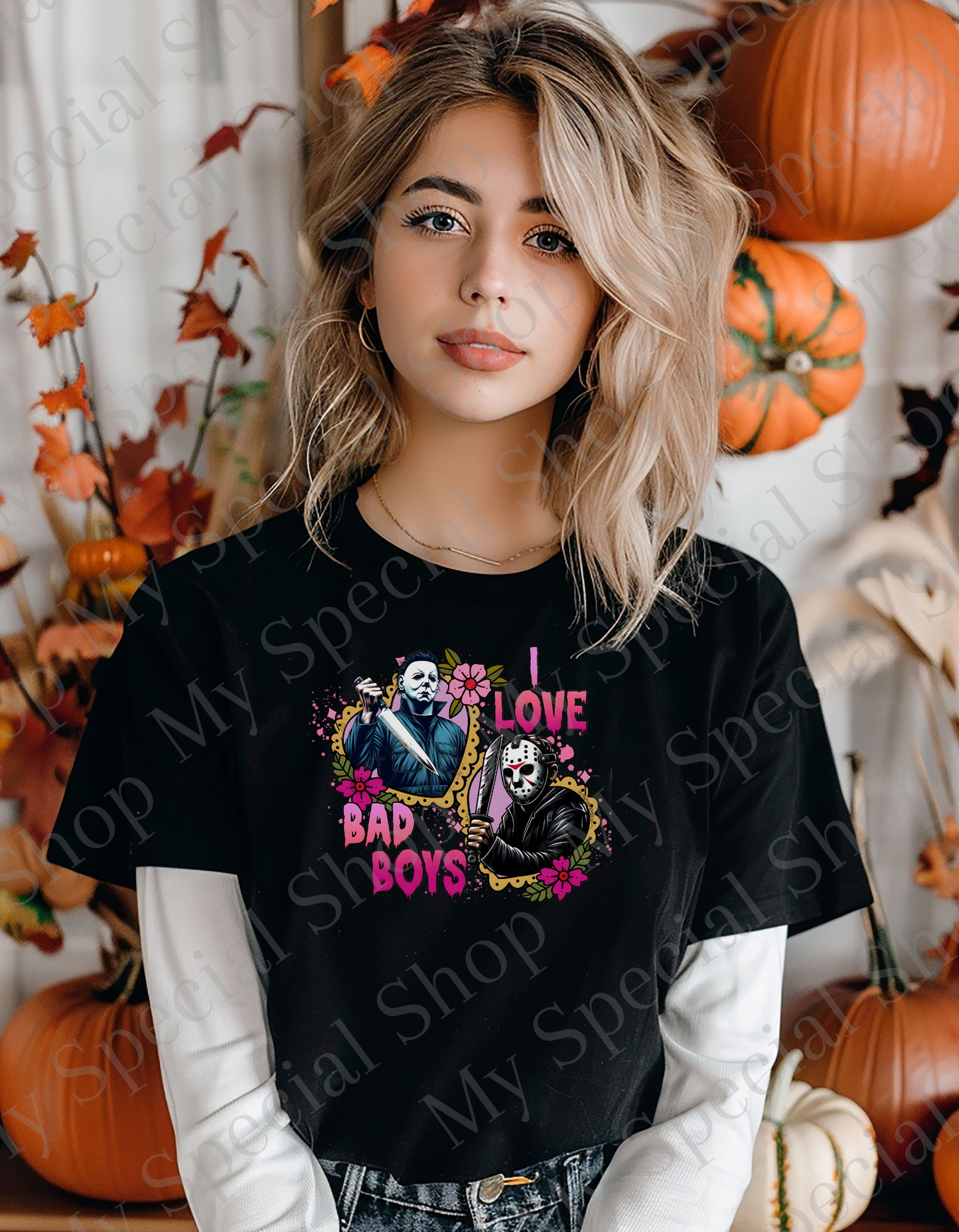 I Love Bad Boys – Slasher Halloween DTF Shirt | Halloween | Spooky | Iconic | Graphic Tee | | Bella Canvas | Soft style | Unisex My Special Shop