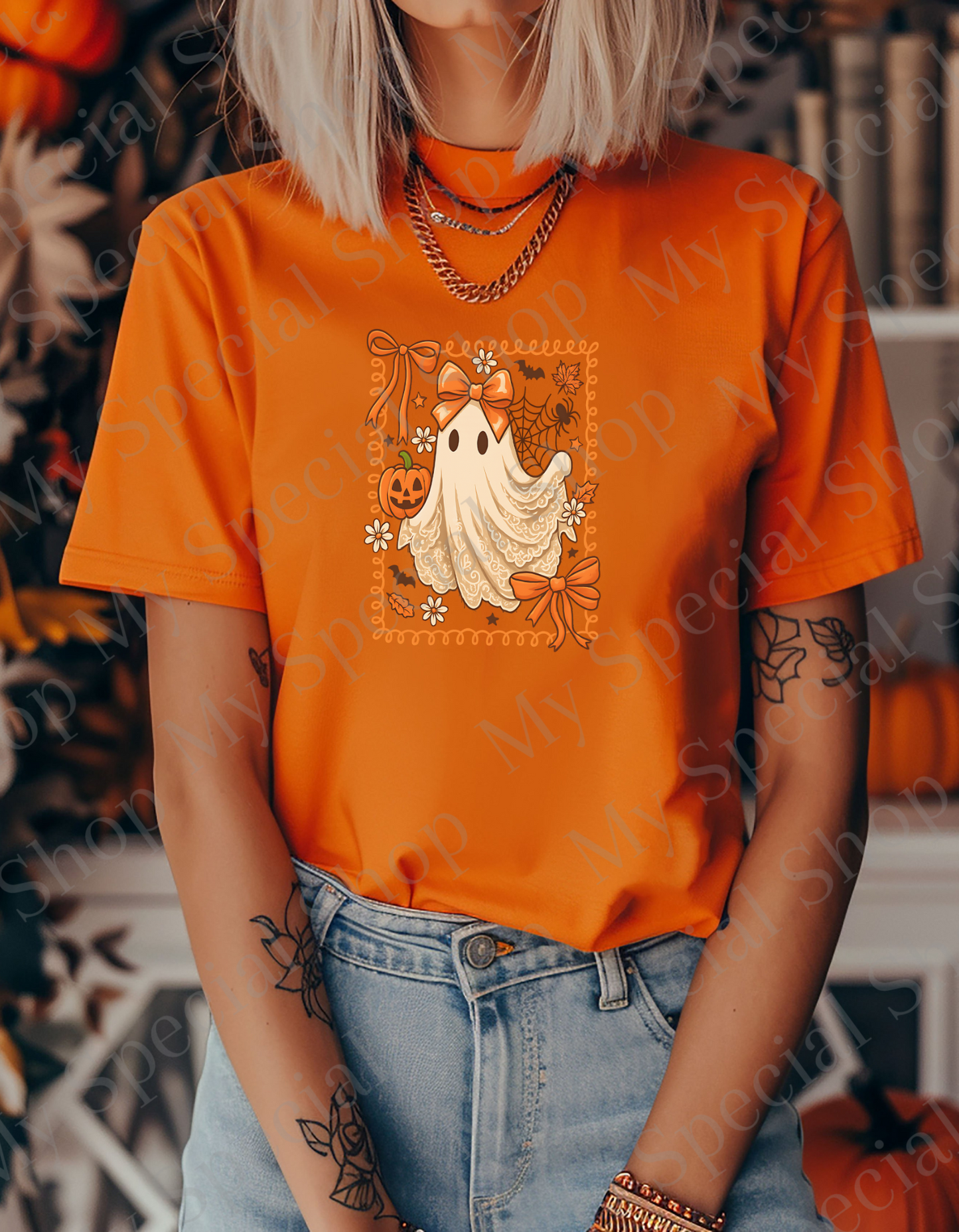 Girly Ghost Halloween Shirt | Coquette Ghost Tee | Lace Ghost | Bow Bella Canvas | Fall Shirt | Cute Spooky Season T-Shirt | Unisex My Special Shop