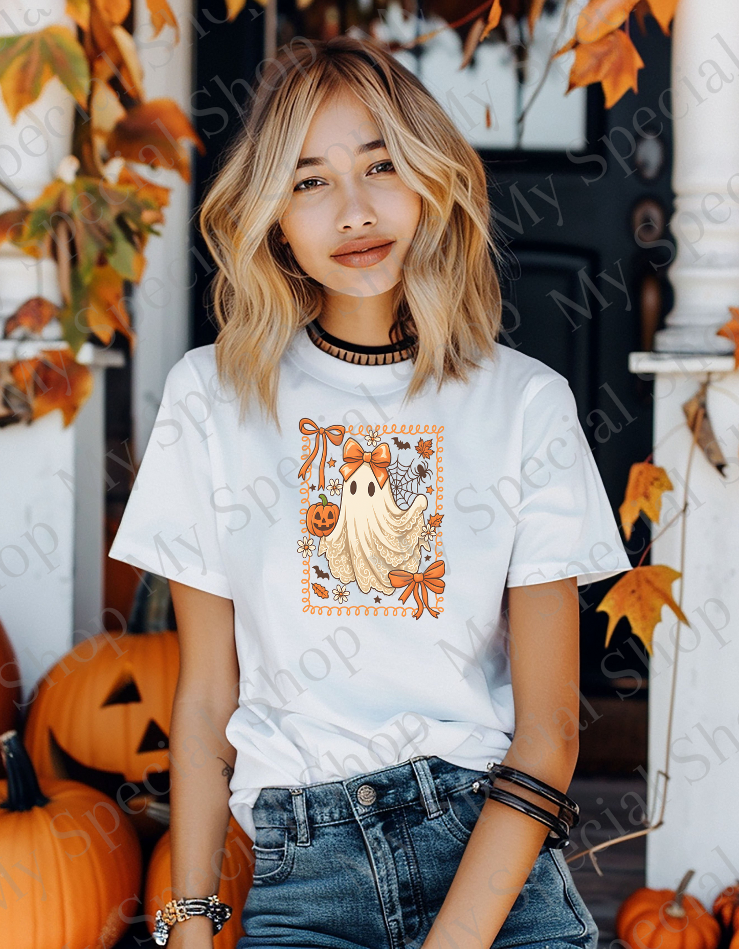 Girly Ghost Halloween Shirt | Coquette Ghost Tee | Lace Ghost | Bow Bella Canvas | Fall Shirt | Cute Spooky Season T-Shirt | Unisex My Special Shop