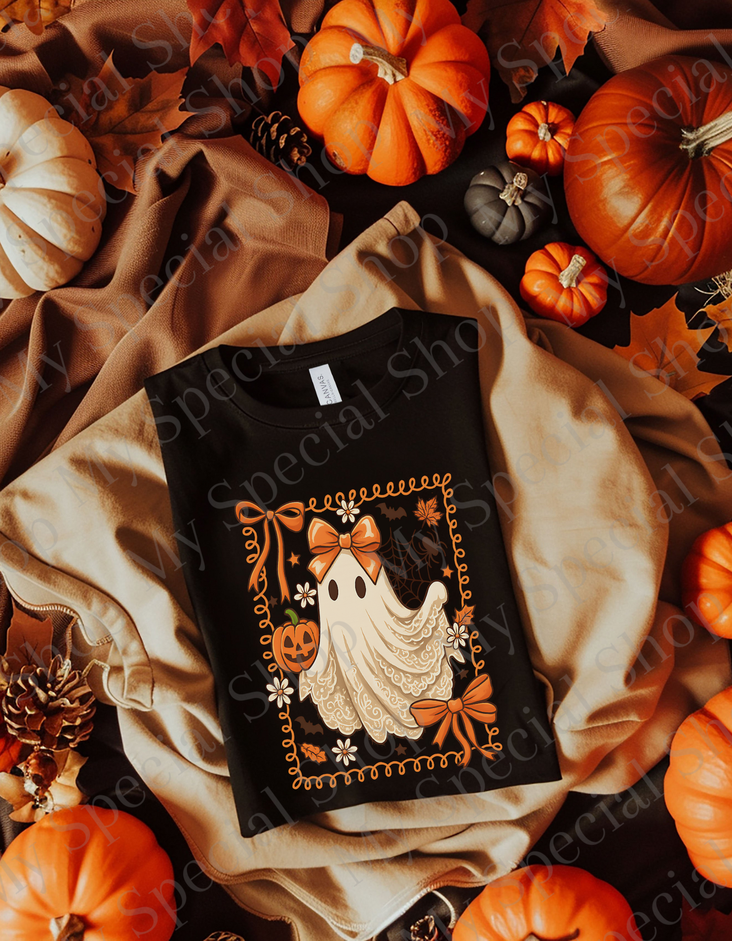 Girly Ghost Halloween Shirt | Coquette Ghost Tee | Lace Ghost | Bow Bella Canvas | Fall Shirt | Cute Spooky Season T-Shirt | Unisex My Special Shop