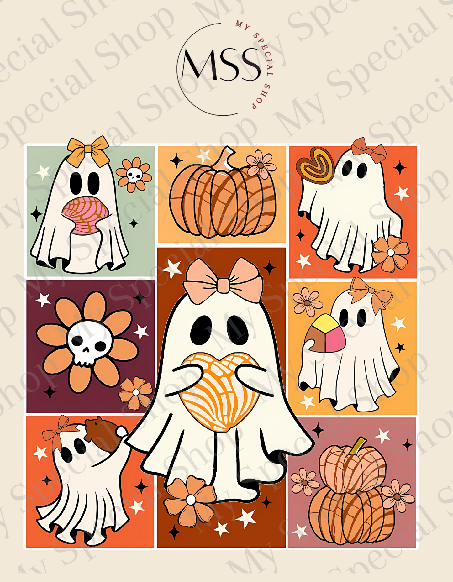Spooky Cute Ghosts with Bows & Fall Treats | Bella Canvas | Halloween Shirt | Cute Spooky Season T-Shirt | Unisex My Special Shop