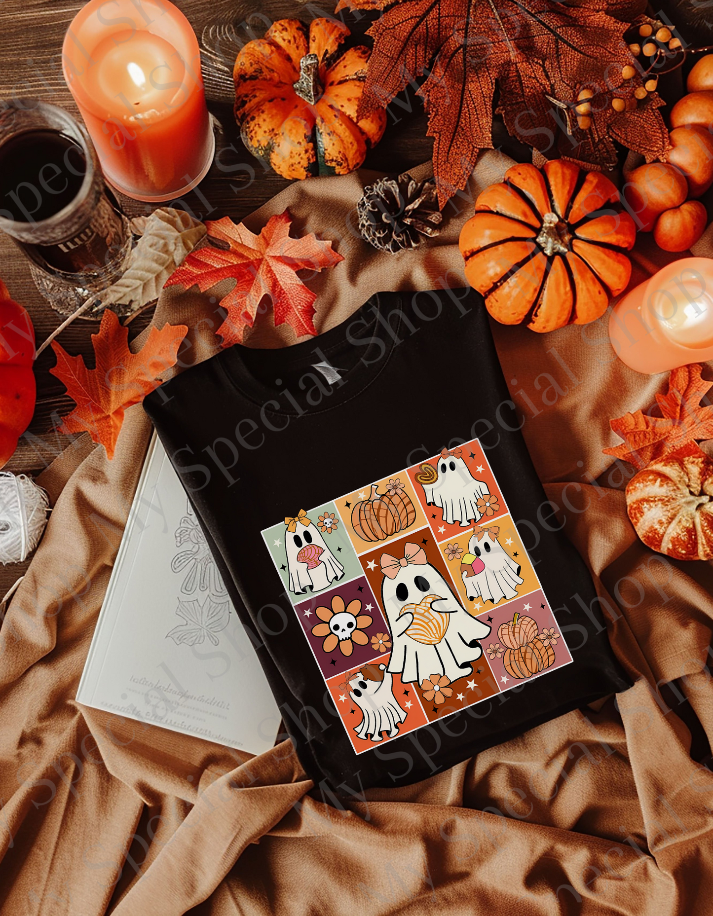 Spooky Cute Ghosts with Bows & Fall Treats | Bella Canvas | Halloween Shirt | Cute Spooky Season T-Shirt | Unisex My Special Shop
