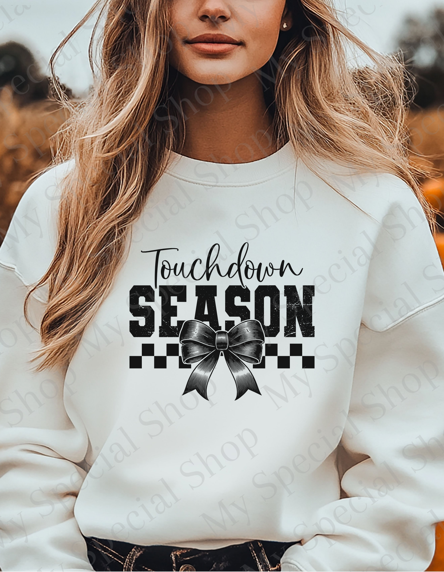 Touchdown Season Sweatshirt | Gildan 1800 Crewneck | Fall Football Game Day Pullover | Black & White Bow Graphic | Game Day Outfit | Unisex My Special Shop