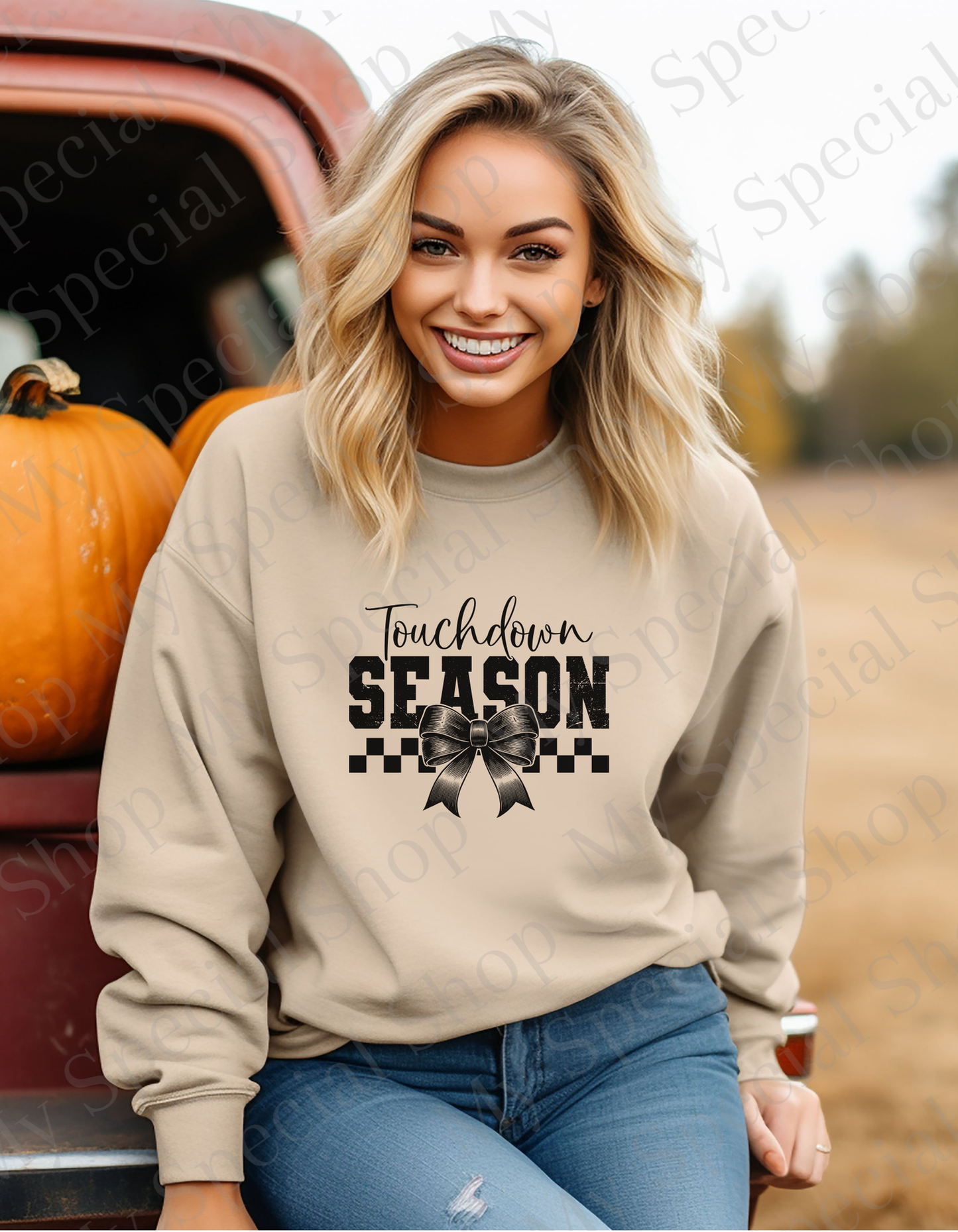 Touchdown Season Sweatshirt | Gildan 1800 Crewneck | Fall Football Game Day Pullover | Black & White Bow Graphic | Game Day Outfit | Unisex My Special Shop