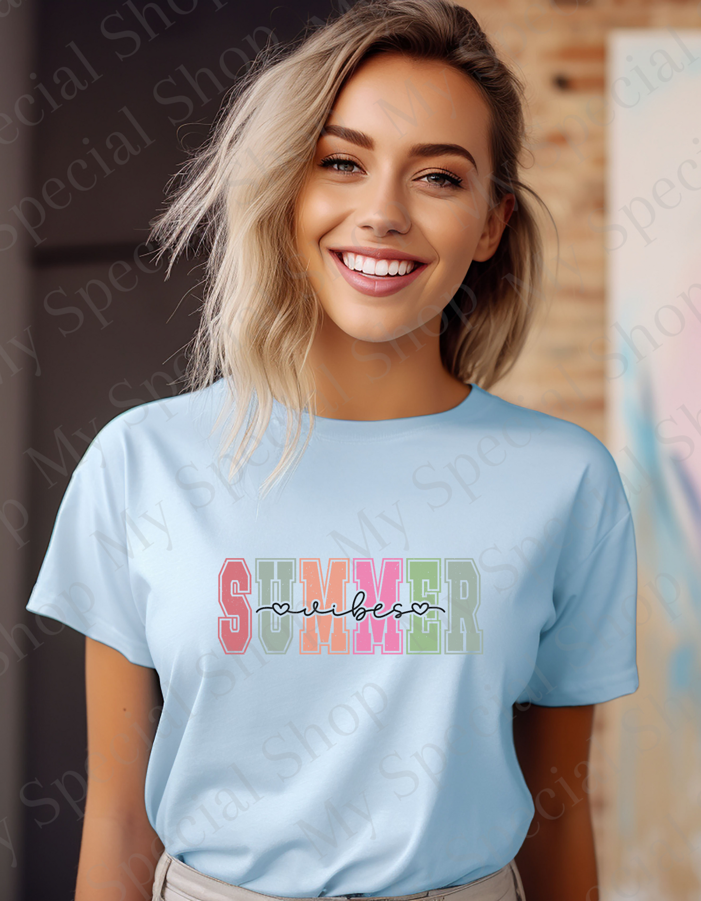 Summer Vibe Shirt | Light Pink | Light Blue | White | Cotton | Summer time | (Copy) My Special Shop