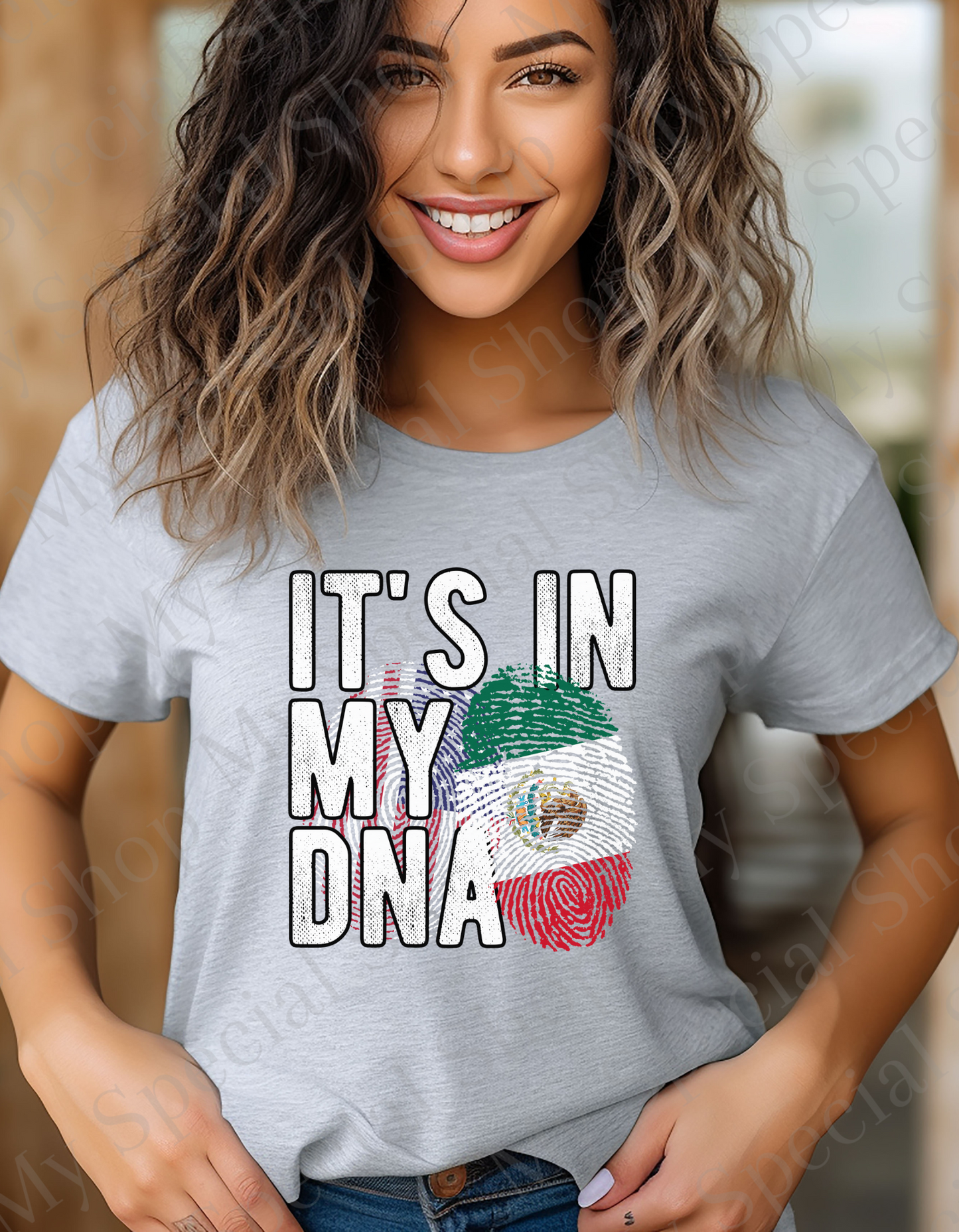 IT'S IN MY DNA | USA Flag | Mexican Flag | Heritage | Finger Print | Hispanic | Unisex | Cotton My Special Shop