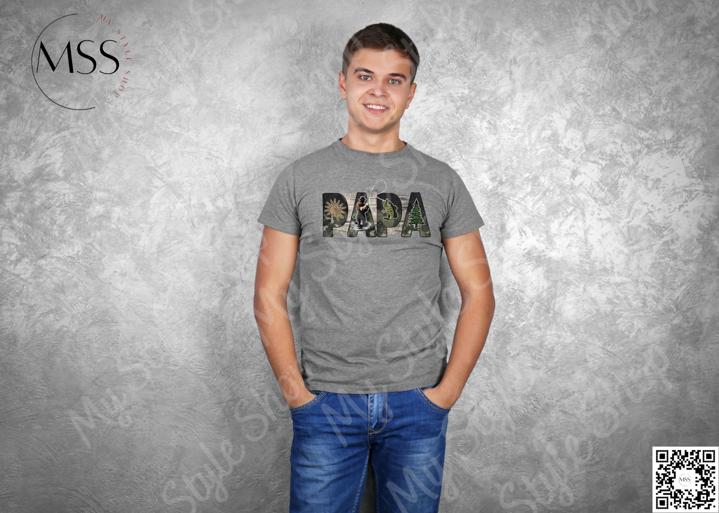 PAPA Shirt | Fishing | Dad | Fish Hook | Father's Day | Grey | White | DTF | Sublimation My Style Shop