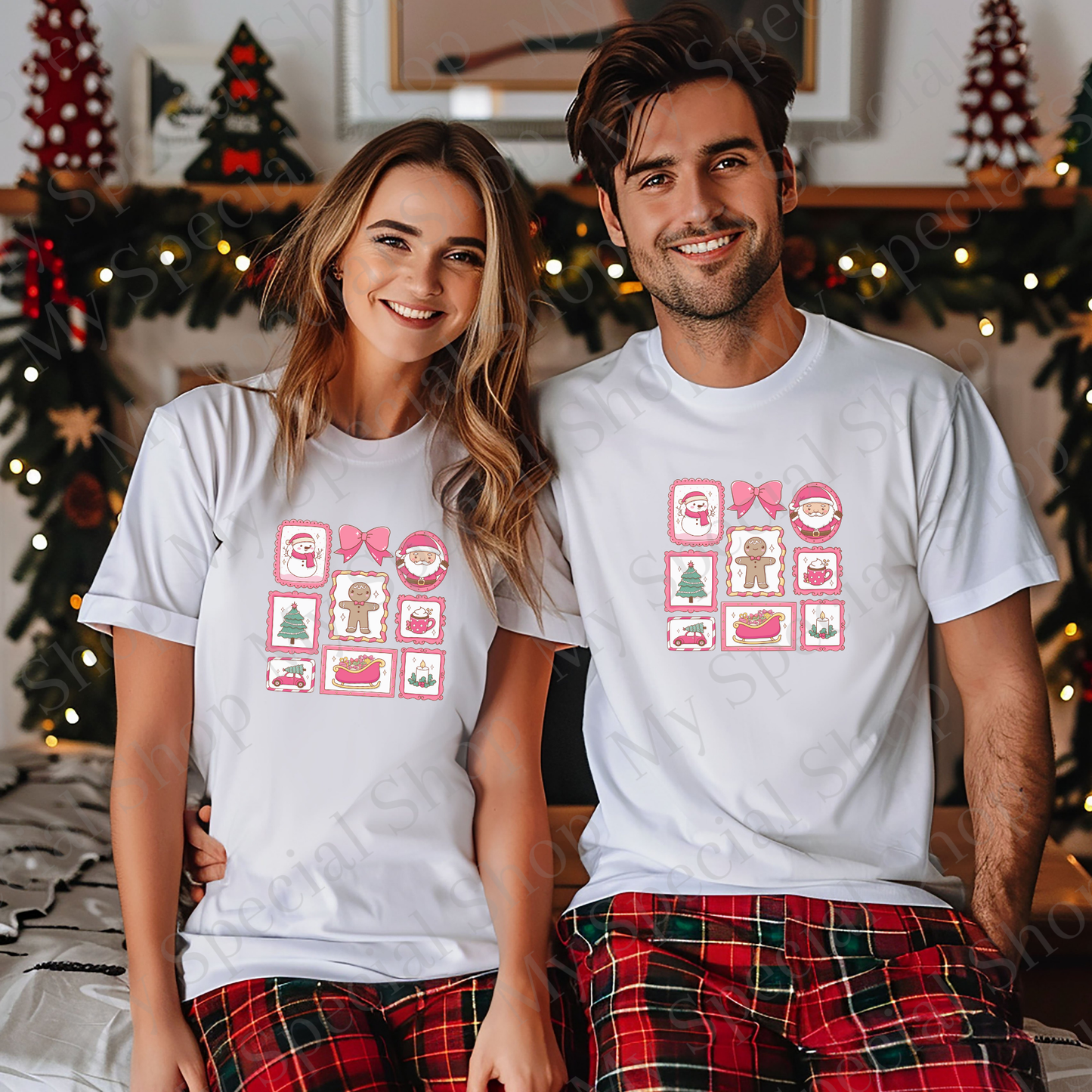 Pink Christmas Shirt | Cute Pastel Holiday Tee with Santa, Gingerbread, and Snowman | Girly Christmas Shirt for Women & Teens My Special Shop