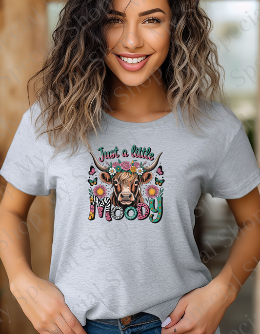 Just a Little Moody T-Shirt – Floral Cow Design | Western | Cow | Bella Canva My Special Shop