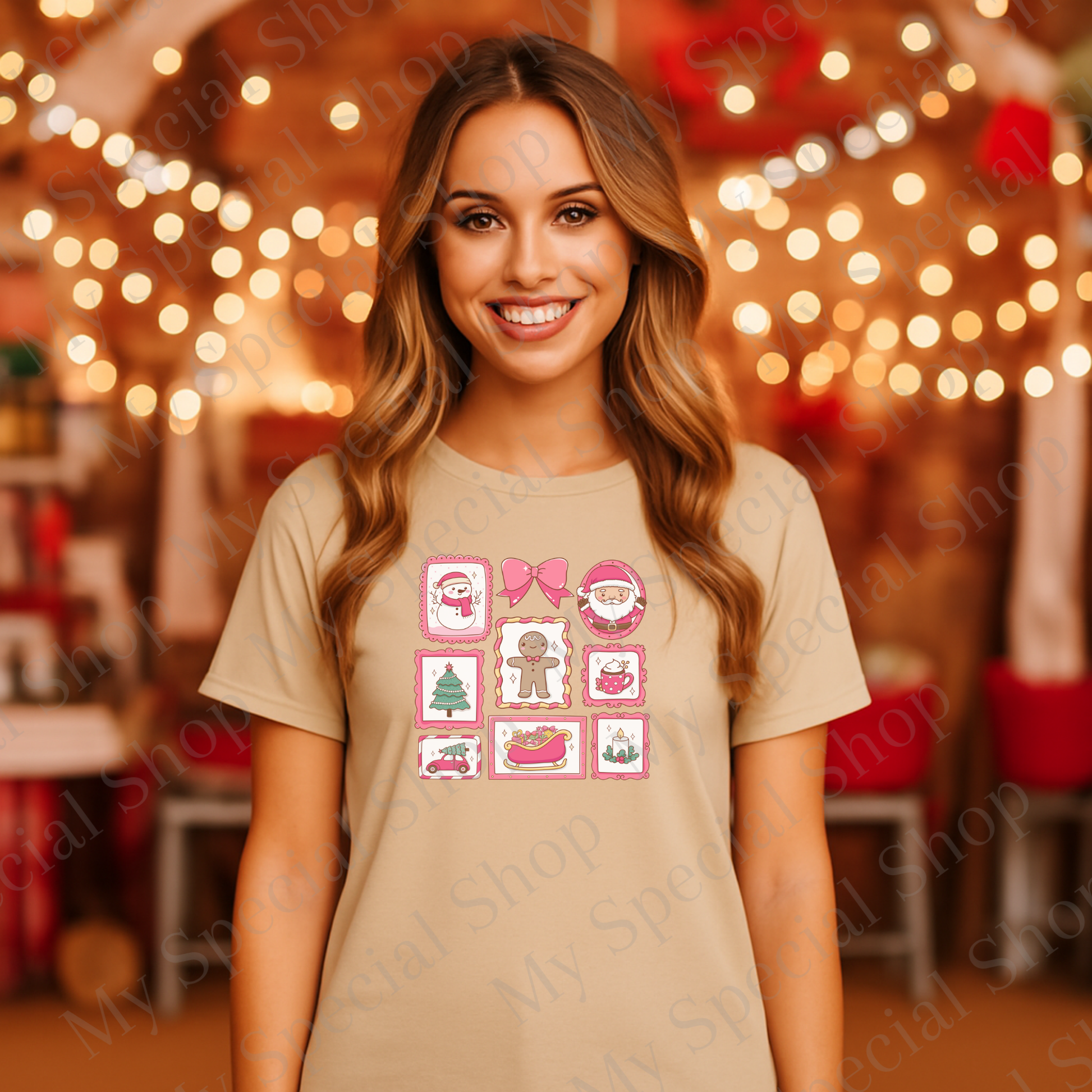 Pink Christmas Shirt | Cute Pastel Holiday Tee with Santa, Gingerbread, and Snowman | Girly Christmas Shirt for Women & Teens My Special Shop
