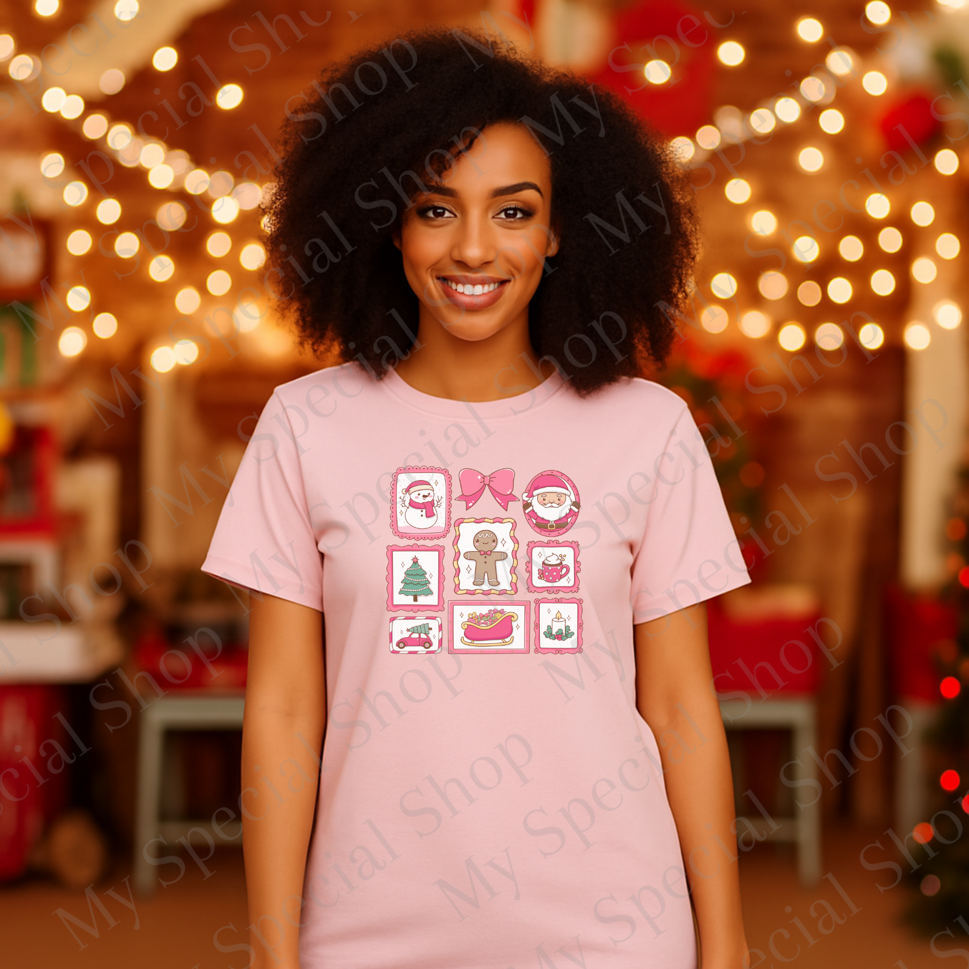 Pink Christmas Shirt | Cute Pastel Holiday Tee with Santa, Gingerbread, and Snowman | Girly Christmas Shirt for Women & Teens My Special Shop