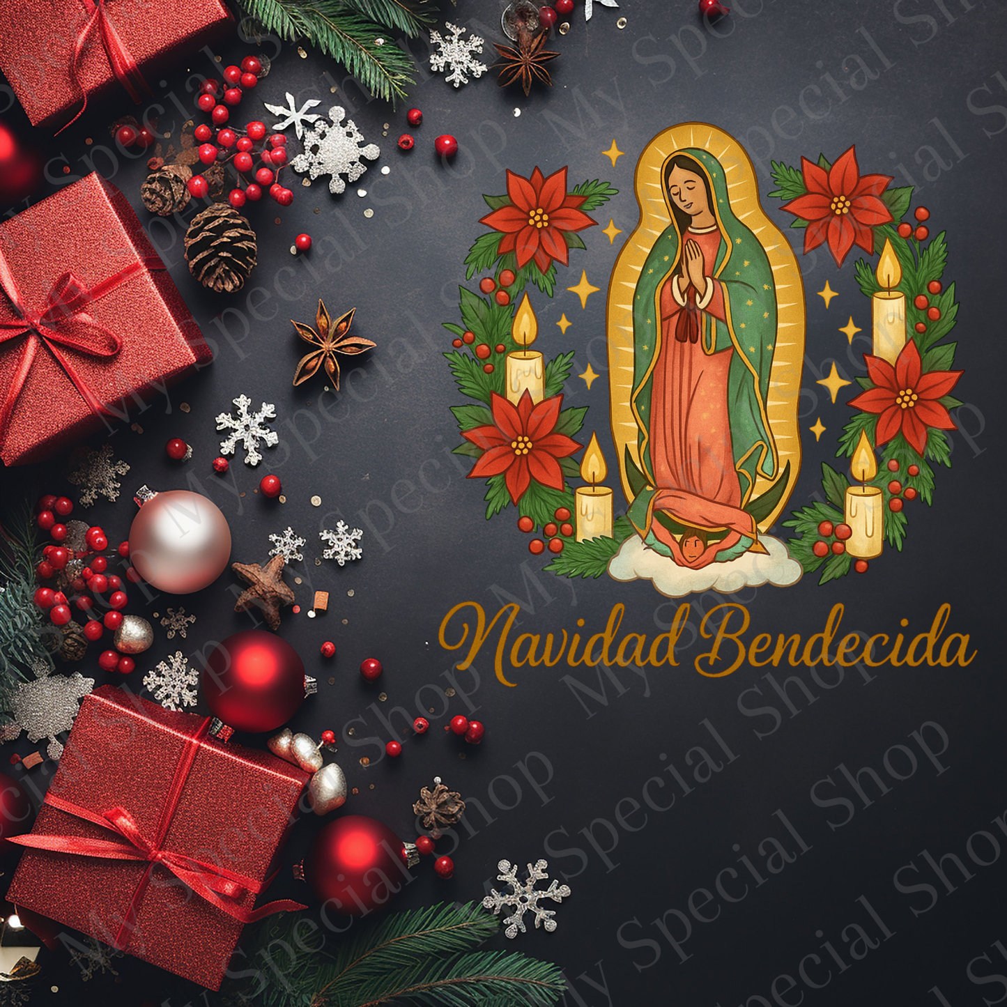 Navidad Bendecida Virgen Mary Christmas Shirt | La Virgen de Guadalupe Holiday Tee | Hispanic Faith Family Christmas Gift My Special Shop