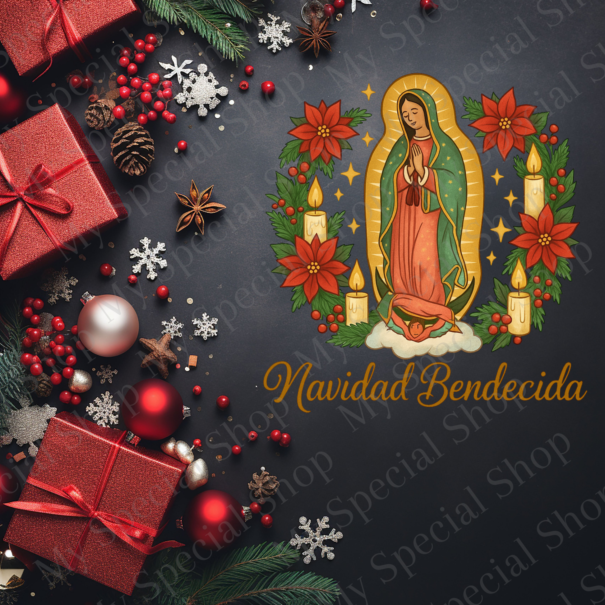 Navidad Bendecida Virgen Mary Christmas Shirt | La Virgen de Guadalupe Holiday Tee | Hispanic Faith Family Christmas Gift My Special Shop