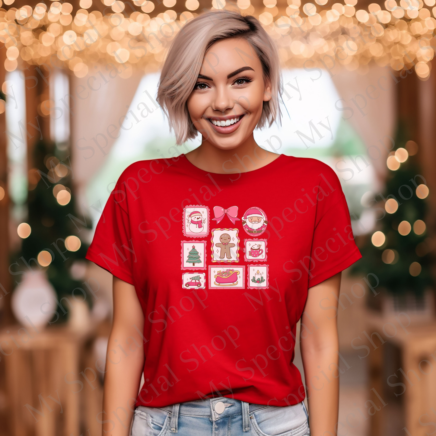 Pink Christmas Shirt | Cute Pastel Holiday Tee with Santa, Gingerbread, and Snowman | Girly Christmas Shirt for Women & Teens My Special Shop