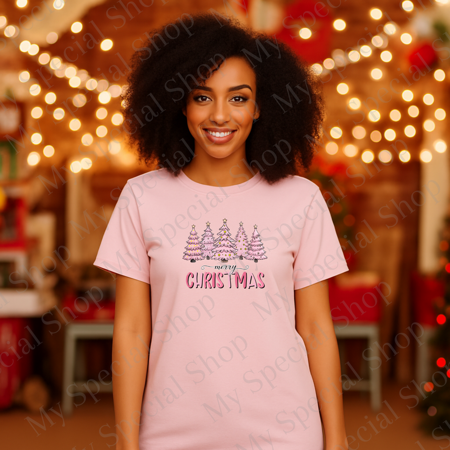 Pink Christmas Trees Shirt | Merry Christmas Pastel Tee | Girly Holiday Shirt for Women & Teens | Cute Festive Outfit My Special Shop