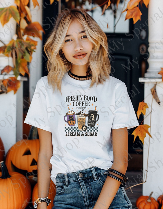 Freshly Boo’d Coffee T-Shirt | Funny Halloween Coffee Shirt | Bella Canvas Fall Tee | Caffeine Ghost Scream & Sugar Shirt | Softstyle | Unisex My Special Shop