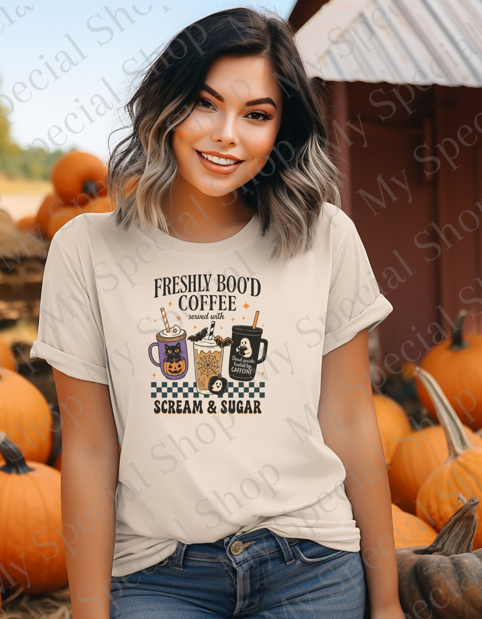Freshly Boo’d Coffee T-Shirt | Funny Halloween Coffee Shirt | Bella Canvas Fall Tee | Caffeine Ghost Scream & Sugar Shirt | Softstyle | Unisex My Special Shop