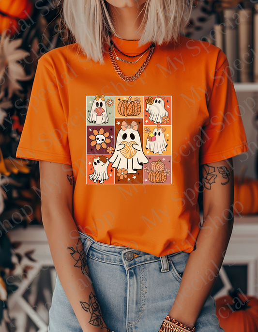 Spooky Cute Ghosts with Bows & Fall Treats | Bella Canvas | Halloween Shirt | Cute Spooky Season T-Shirt | Unisex My Special Shop