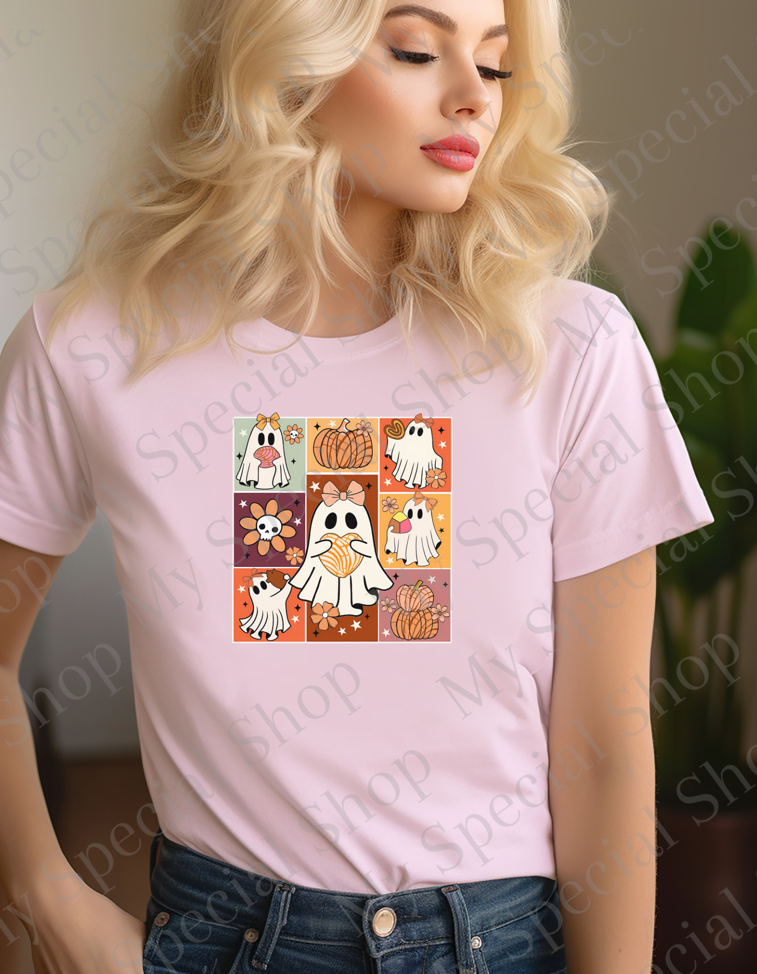 Spooky Cute Ghosts with Bows & Fall Treats | Bella Canvas | Halloween Shirt | Cute Spooky Season T-Shirt | Unisex My Special Shop