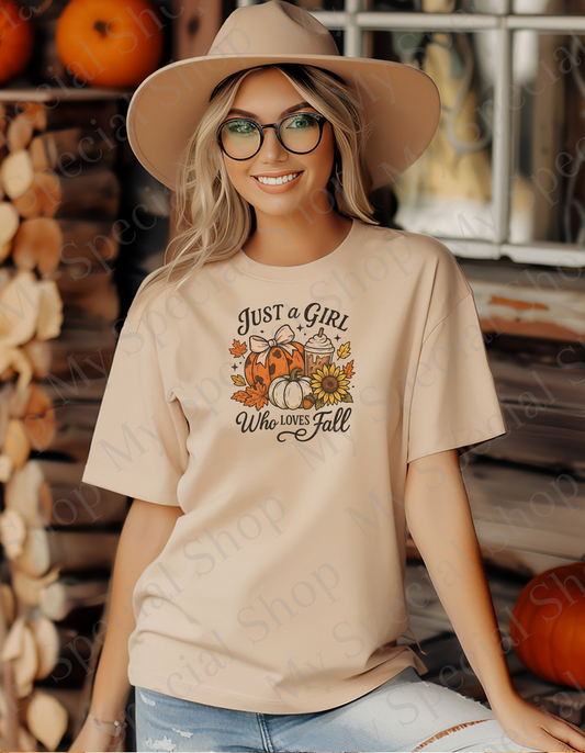 Just a Girl Who Loves Fall Shirt – Cozy Autumn Pumpkin for Fall Vibes | Graphic Tee | Soft style | Unisex (Copy) My Special Shop