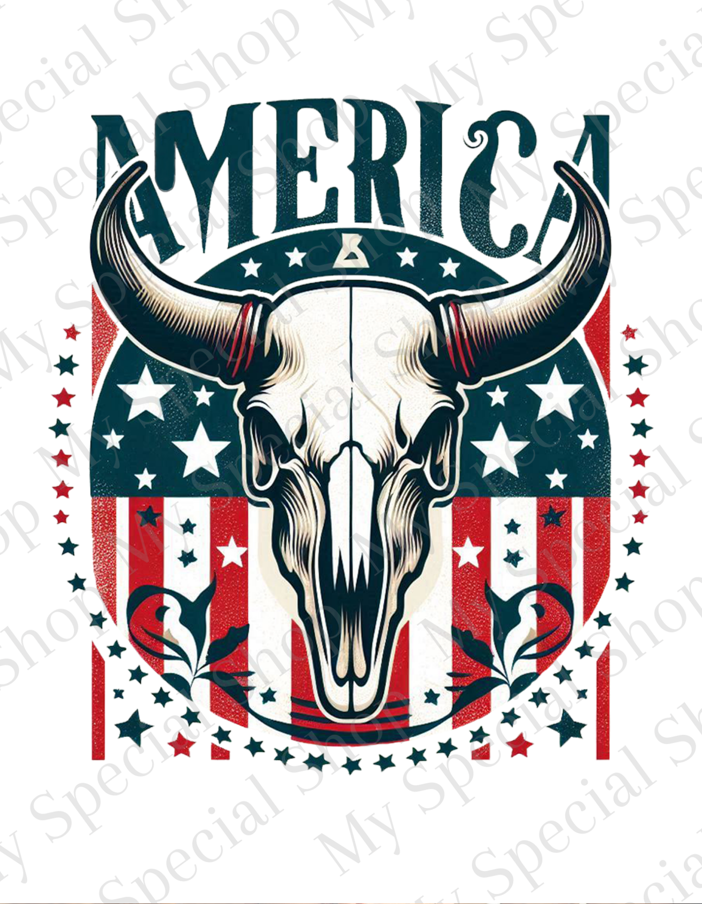 🇺🇸 America Western Skull T-Shirt | Country Rodeo Patriotic Tee | Rustic Cowboy Americana Shirt | USA Flag Bull Skull Design My Special Shop