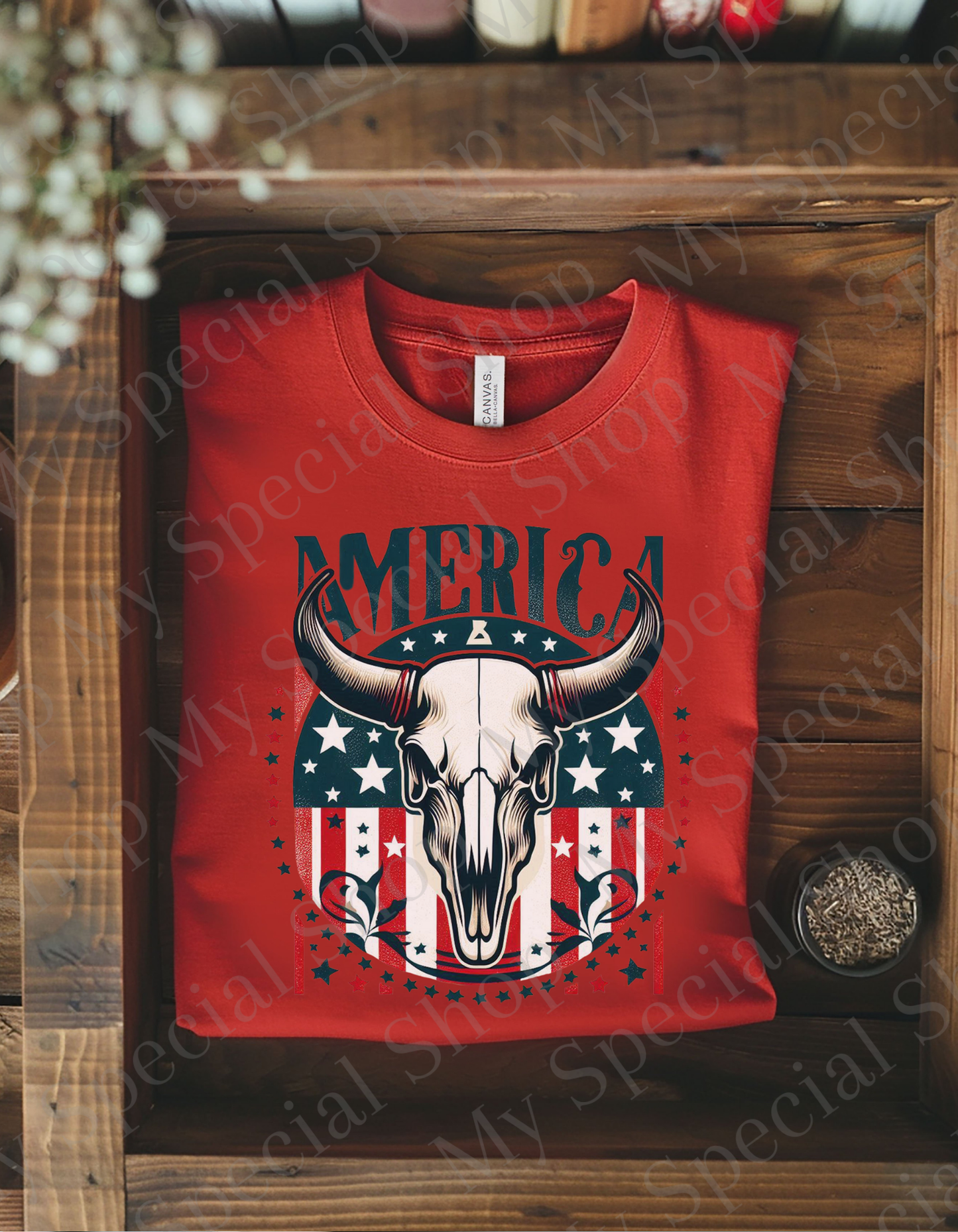 🇺🇸 America Western Skull T-Shirt | Country Rodeo Patriotic Tee | Rustic Cowboy Americana Shirt | USA Flag Bull Skull Design My Special Shop