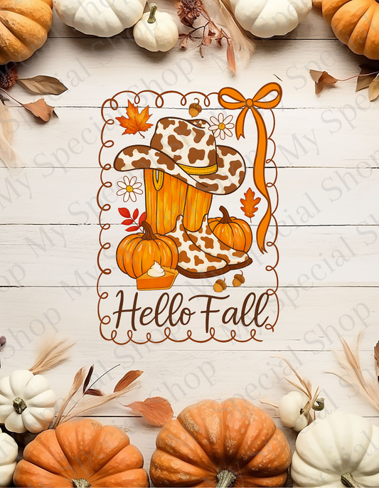 Hello Fall Cow Print Sweatshirt | Western | Cowboy | Pumpkin | Soft style | Unisex My Special Shop