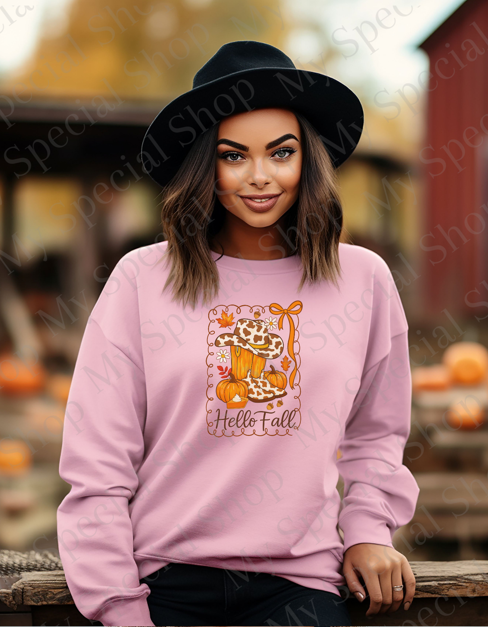 Hello Fall Cow Print Sweatshirt | Western | Cowboy | Pumpkin | Soft style | Unisex My Special Shop