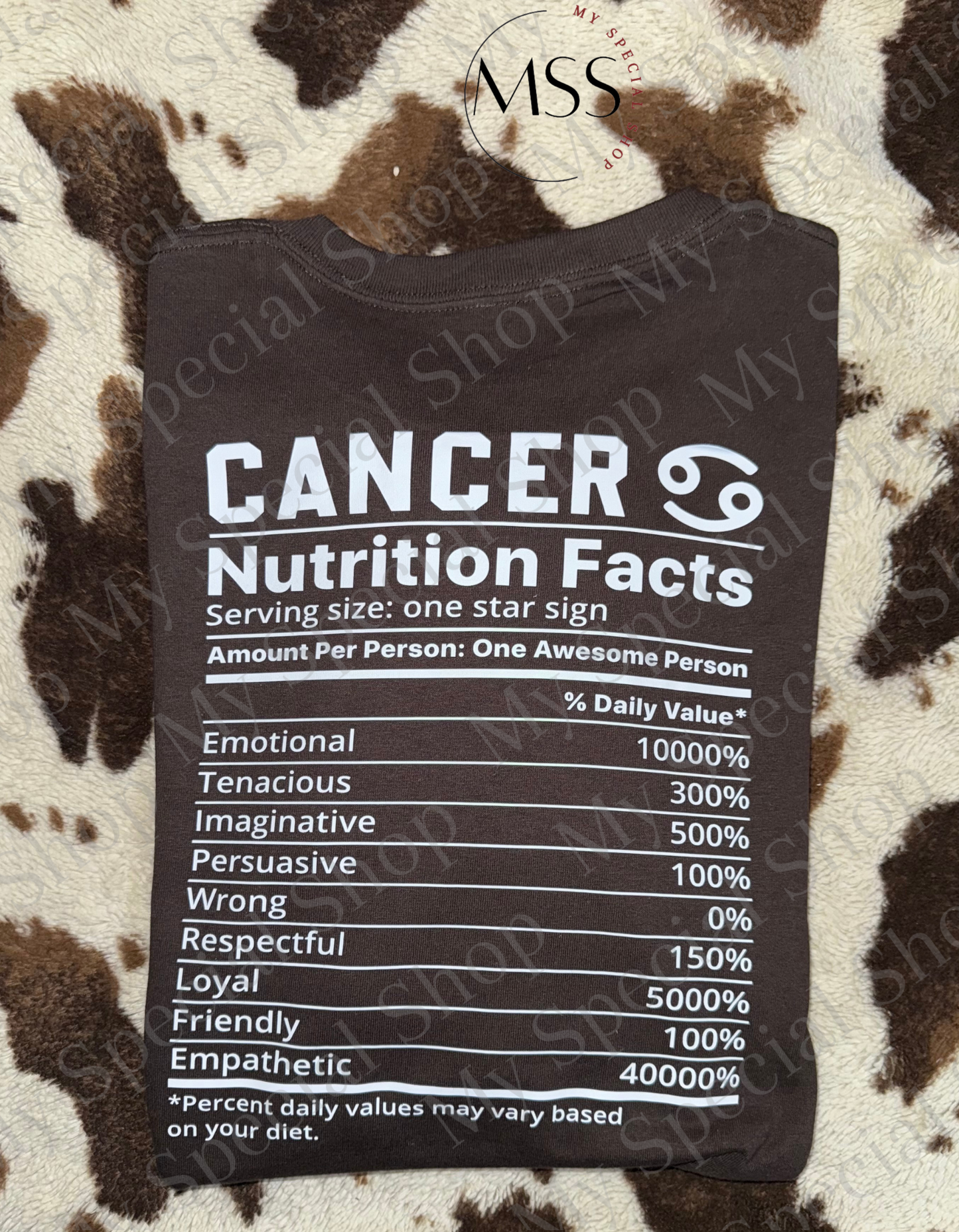 Zodiac Nutritional Facts T-Shirt | Cancer| Leo | Virgo | Front Logo | Cotton | White | Black | Pink | Brown My Special Shop