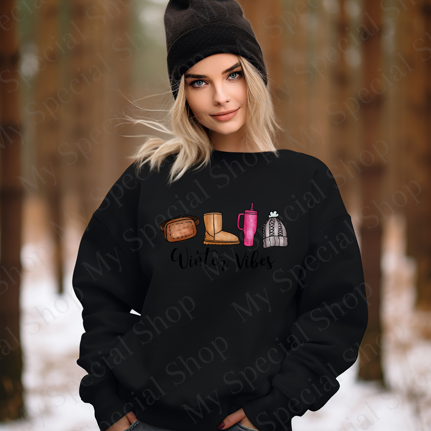 Winter Vibes Shirt or Sweatshirt | Cozy Aesthetic Winter Outfit | Uggs, Stanley Cup & Beanie Design | Trendy Christmas Apparel My Special Shop