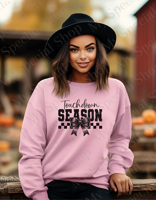 Touchdown Season Sweatshirt | Gildan 1800 Crewneck | Fall Football Game Day Pullover | Black & White Bow Graphic | Game Day Outfit | Unisex My Special Shop