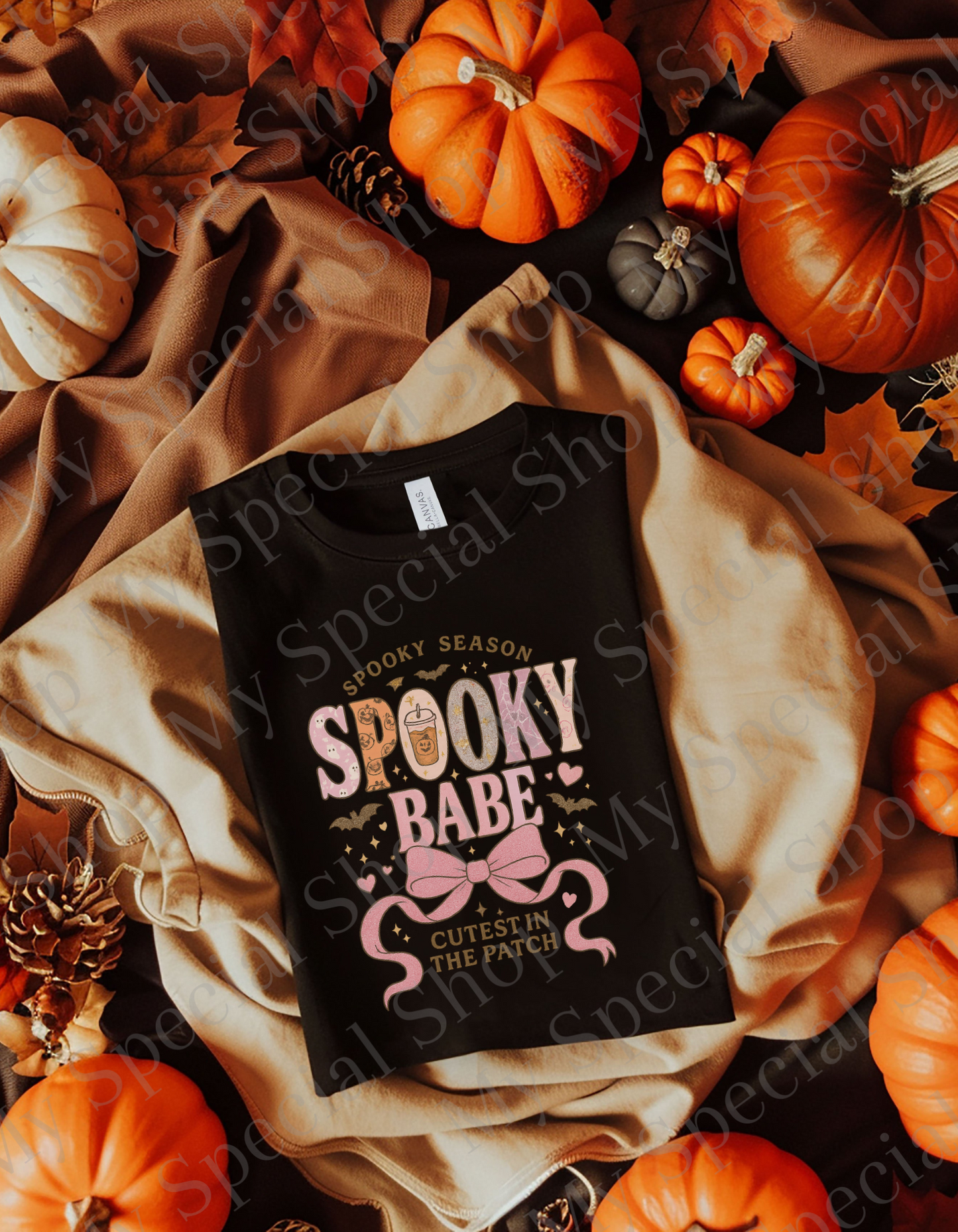 Spooky Babe – Coquette Halloween Shirt | Pumpkin | Bow | Cotton & Polyester Blend | Unisex (Copy) My Special Shop