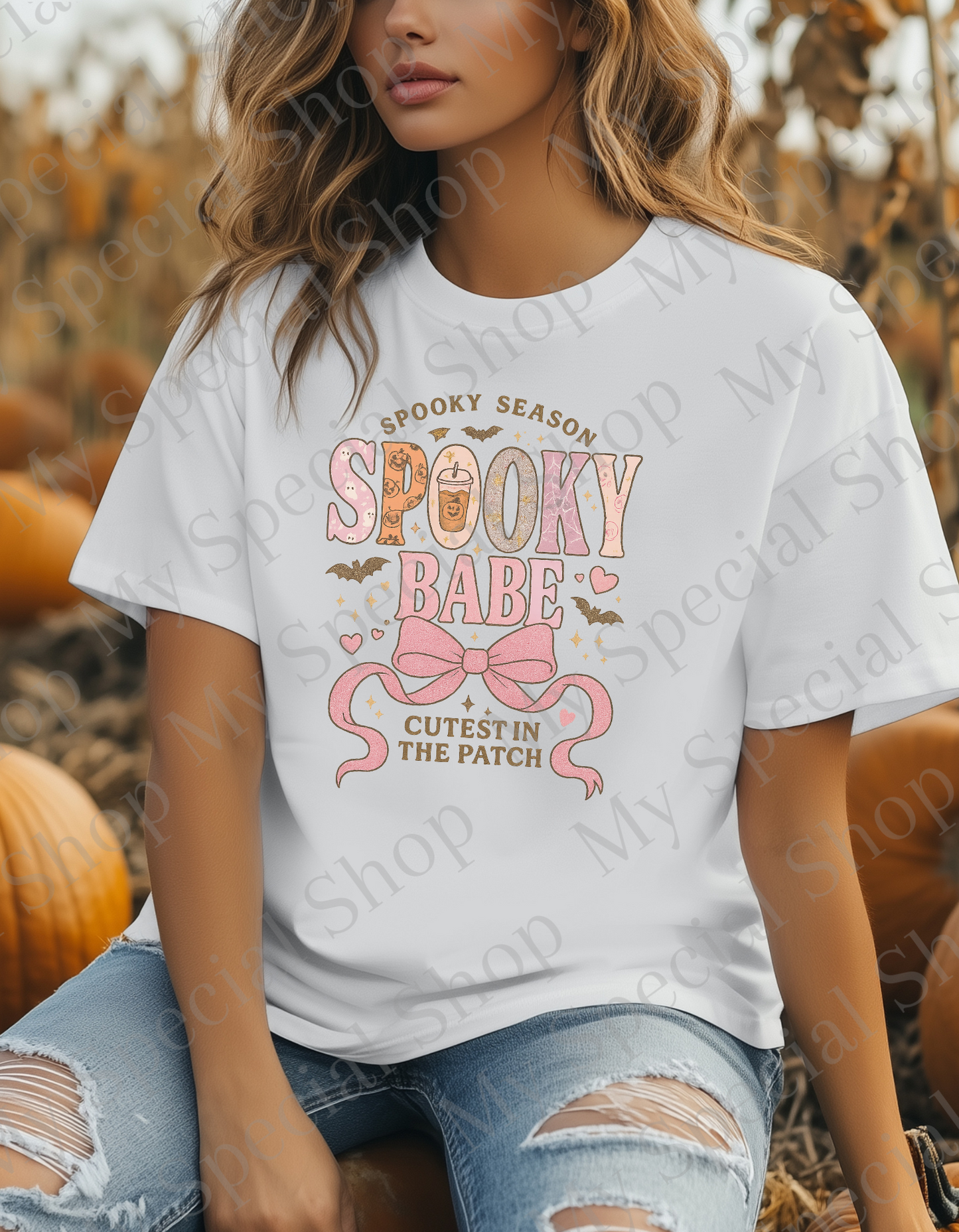 Spooky Babe – Coquette Halloween Shirt | Pumpkin | Bow | Cotton & Polyester Blend | Unisex (Copy) My Special Shop