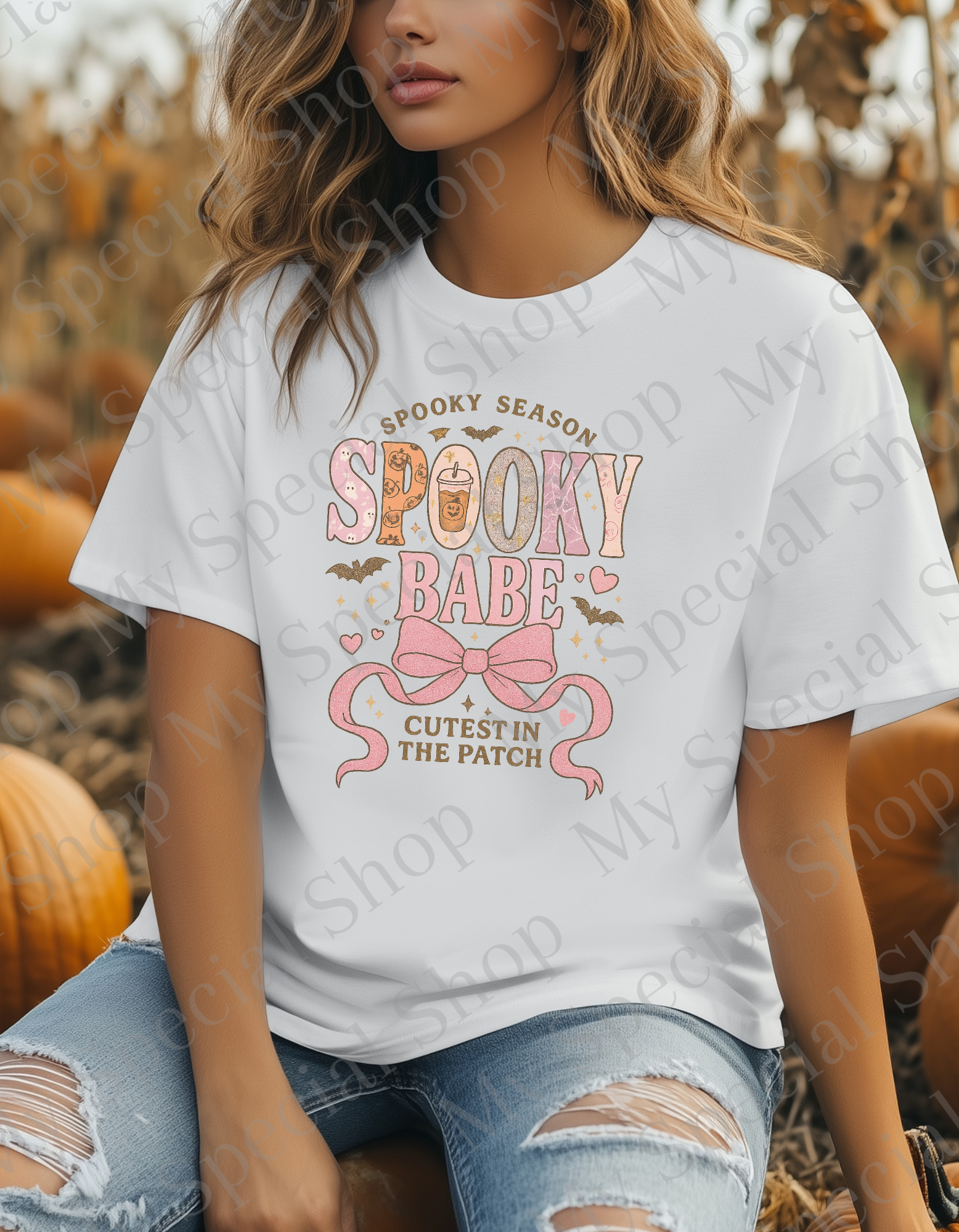 Spooky Babe – Coquette Halloween Shirt | Pumpkin | Bow | Cotton & Polyester Blend | Unisex (Copy) My Special Shop