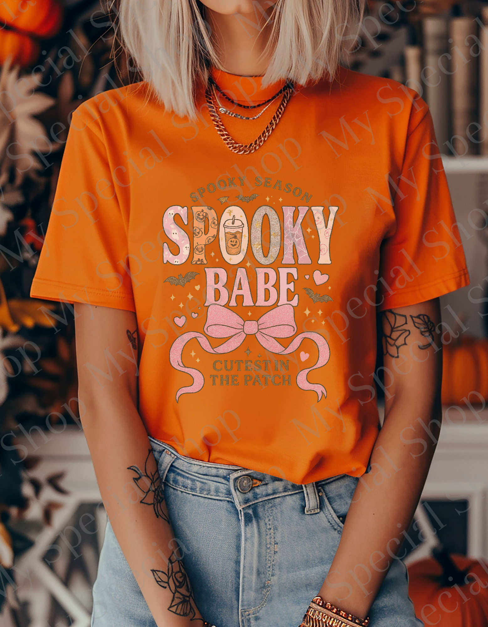 Spooky Babe – Coquette Halloween Shirt | Pumpkin | Bow | Cotton & Polyester Blend | Unisex (Copy) My Special Shop