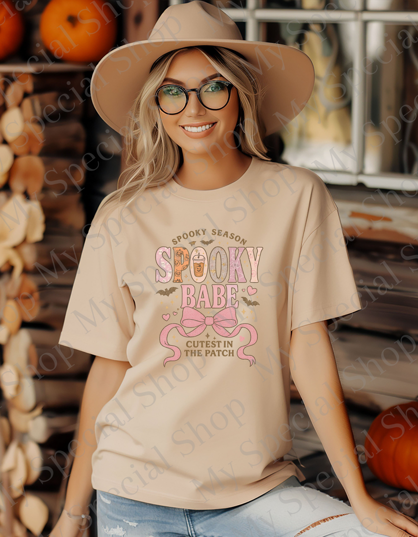 Spooky Babe – Coquette Halloween Shirt | Pumpkin | Bow | Cotton & Polyester Blend | Unisex (Copy) My Special Shop