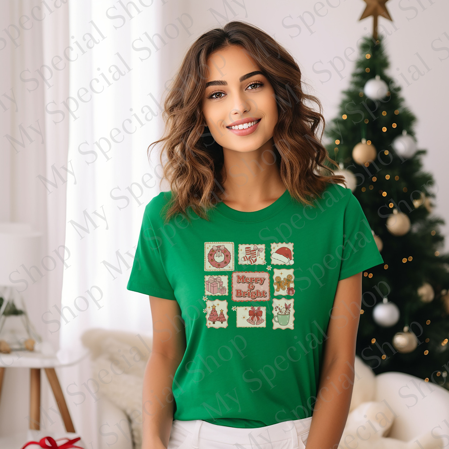 Merry & Bright Shirt | Retro Christmas Tee | Vintage Holiday Shirt | Pastel Aesthetic Christmas Gift My Special Shop