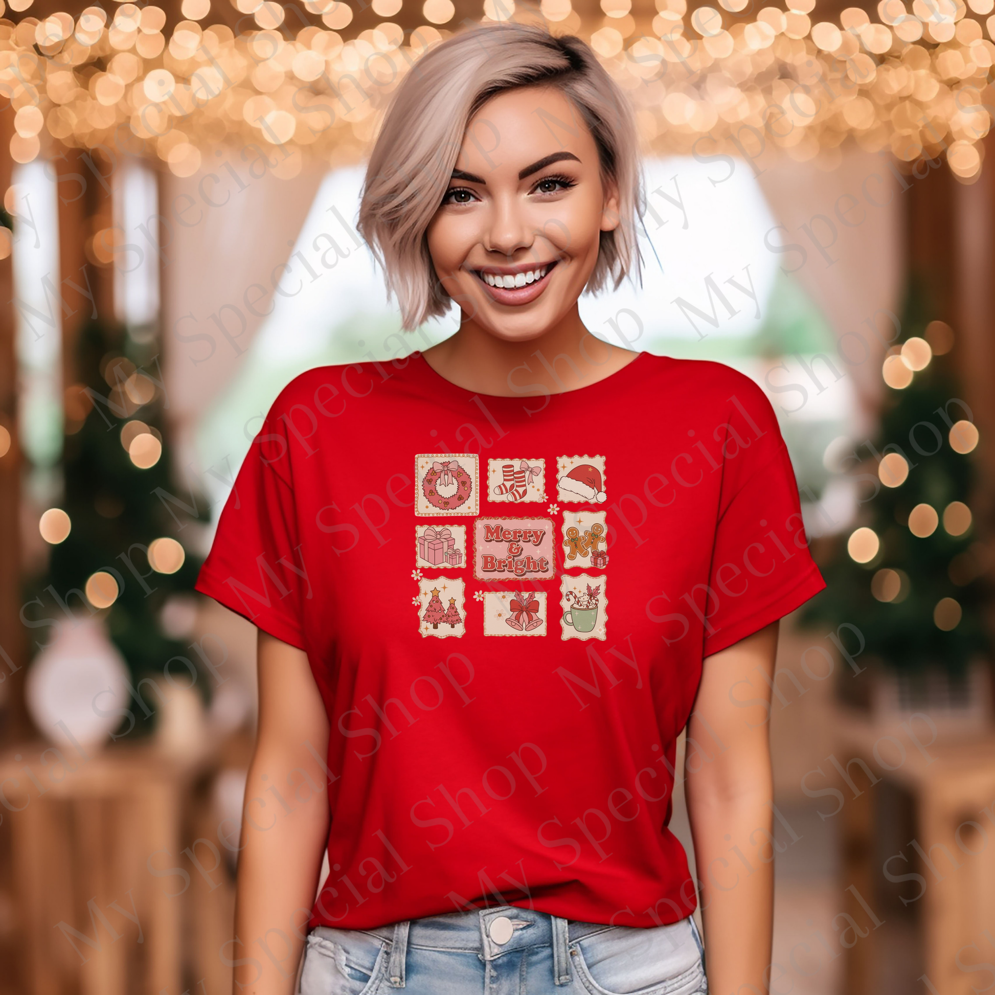 Merry & Bright Shirt | Retro Christmas Tee | Vintage Holiday Shirt | Pastel Aesthetic Christmas Gift My Special Shop