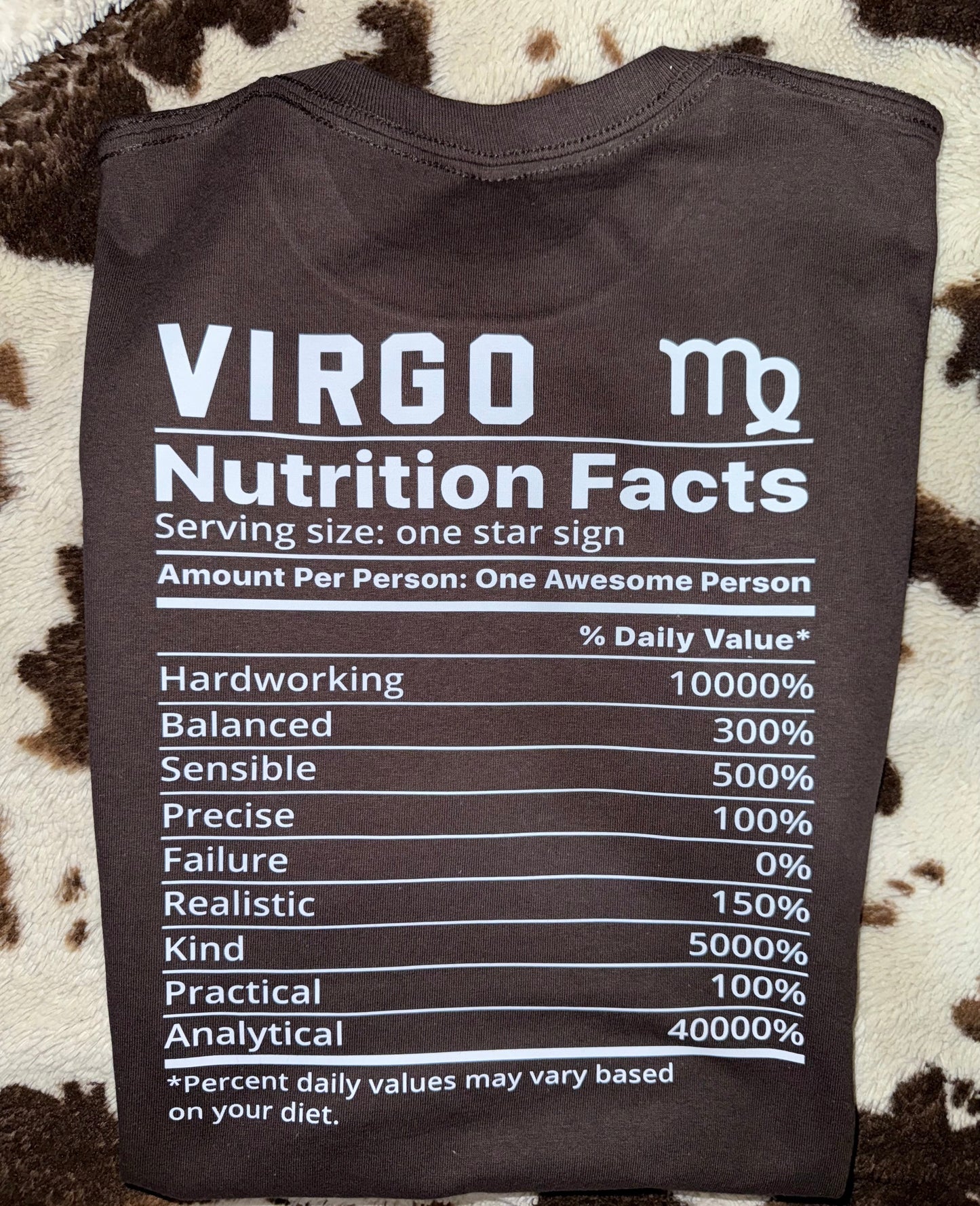 Zodiac Nutritional Facts T-Shirt | Cancer| Leo | Virgo | Front Logo | Cotton | White | Black | Pink | Brown My Special Shop