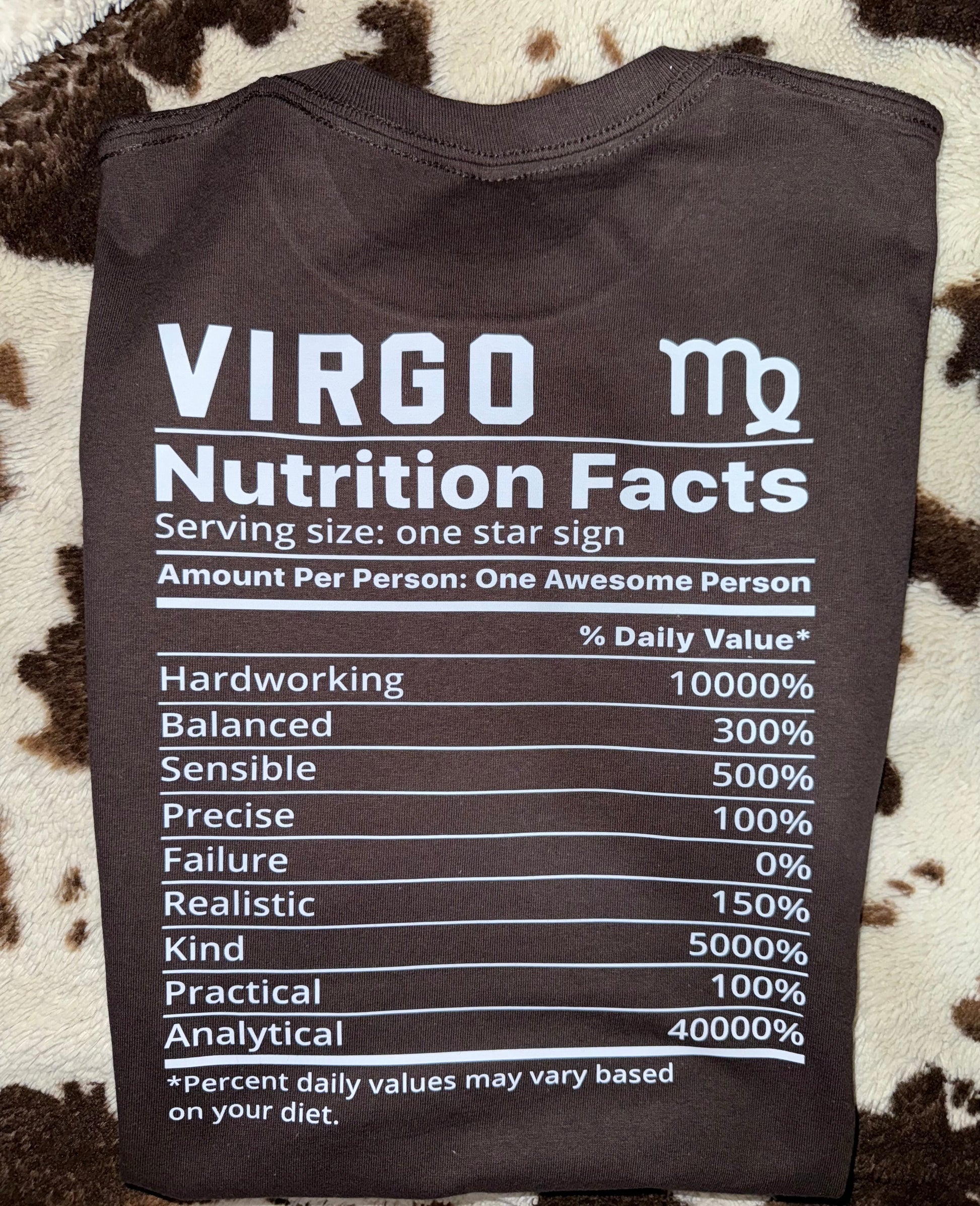 Zodiac Nutritional Facts T-Shirt | Cancer| Leo | Virgo | Front Logo | Cotton | White | Black | Pink | Brown My Special Shop