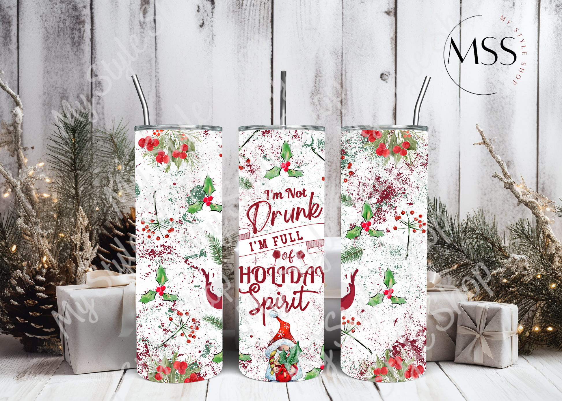 Full of Holiday Spirit Tumbler | Coffee | Christmas | 20oz | 3D | Skinny | Sublimated My Style Shop