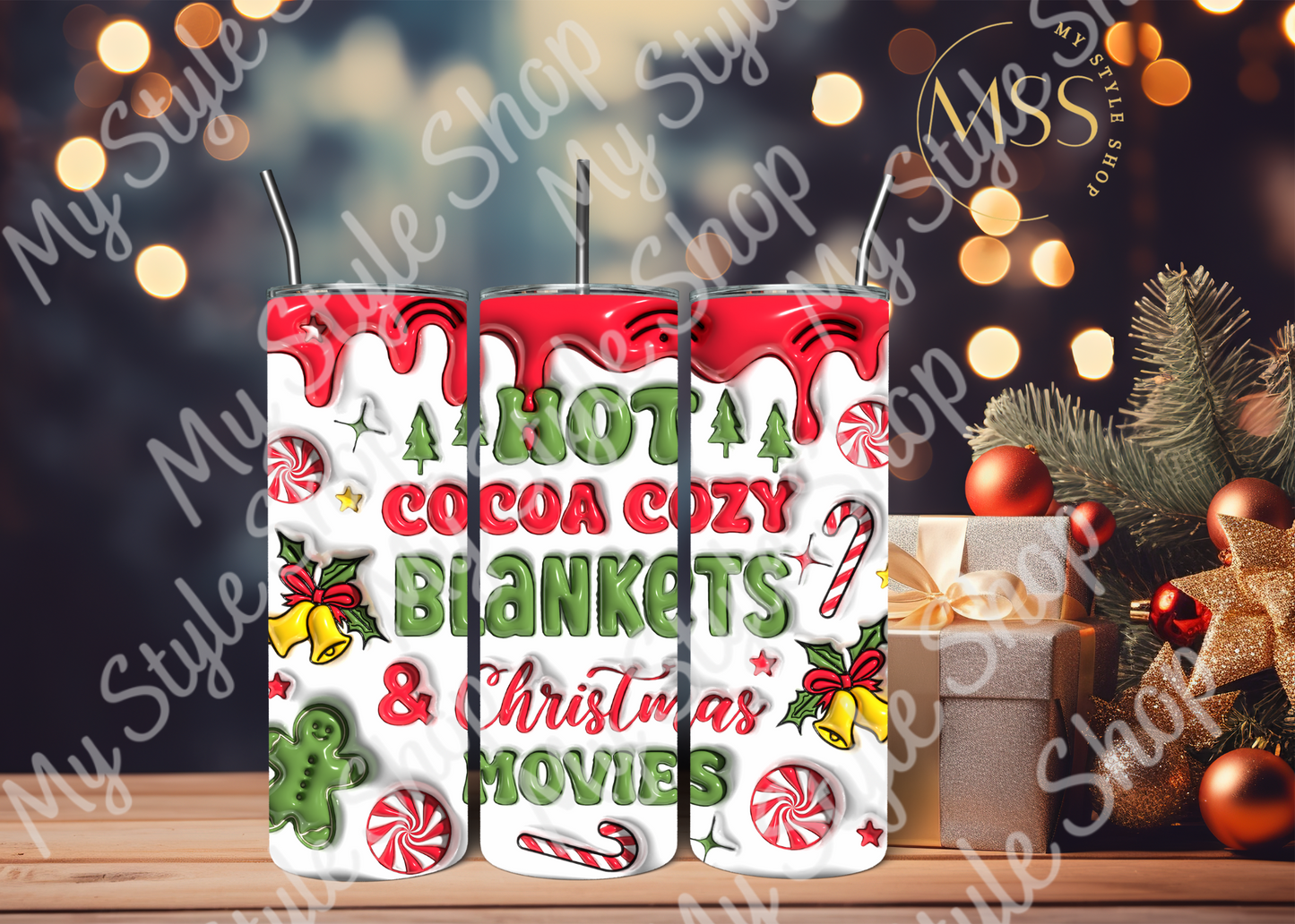 Hot Cocoa & Christmas Movie Tumbler | Coffee| Hot Cocoa | Christmas | 3D | 20oz | Skinny | Sublimated My Style Shop