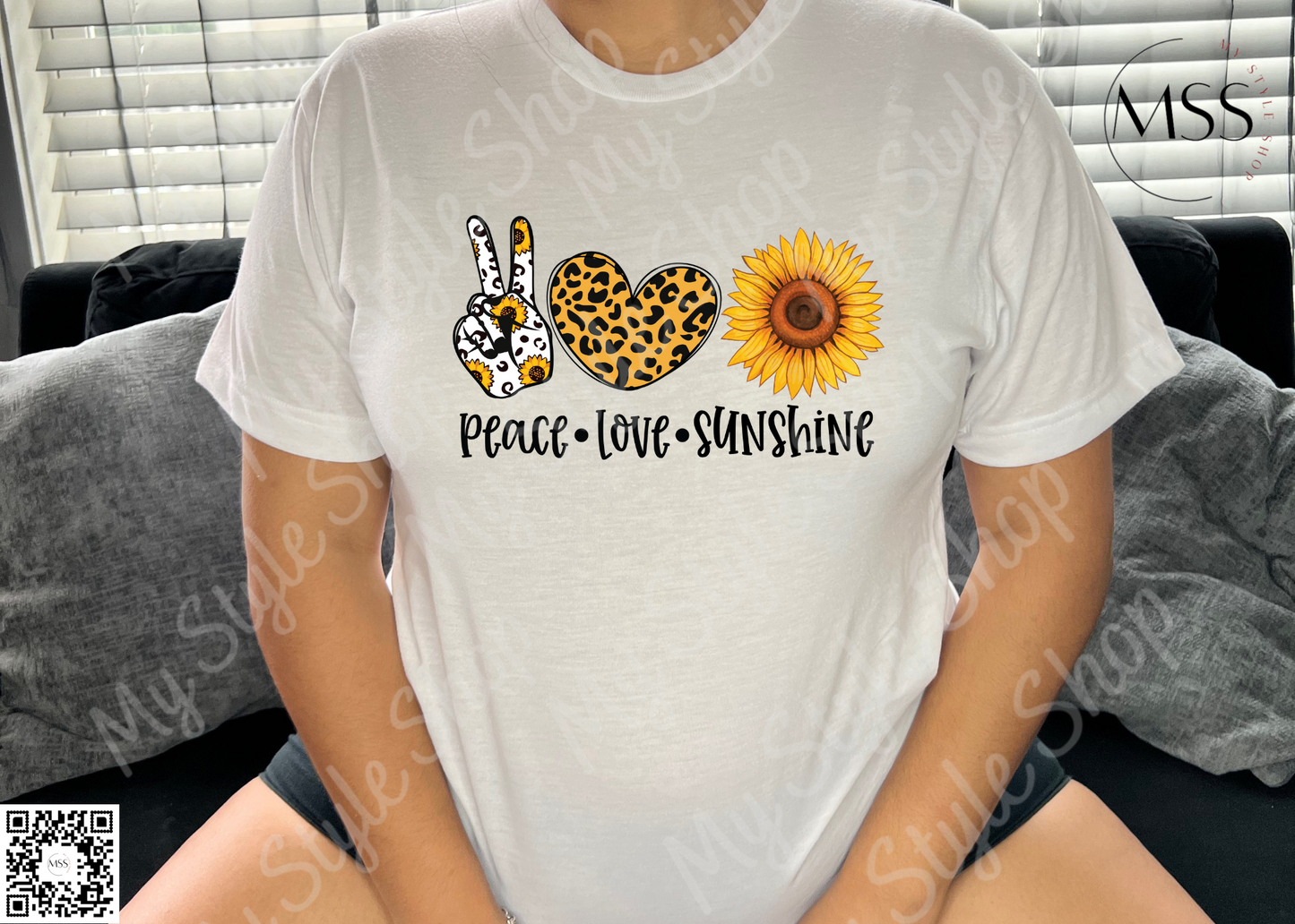 Peace, Love, and Sunshine Shirt | White | 100% Polyester | Cotton Feel | Summer | Sunflowers My Style Shop