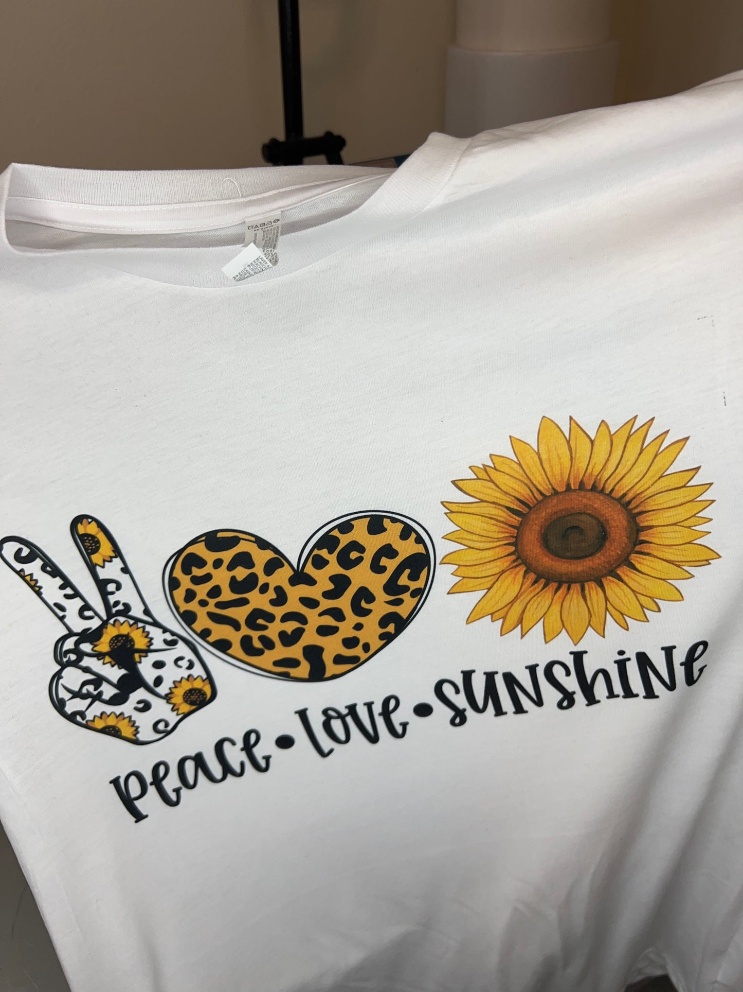 Peace, Love, and Sunshine Shirt | White | 100% Polyester | Cotton Feel | Summer | Sunflowers My Style Shop